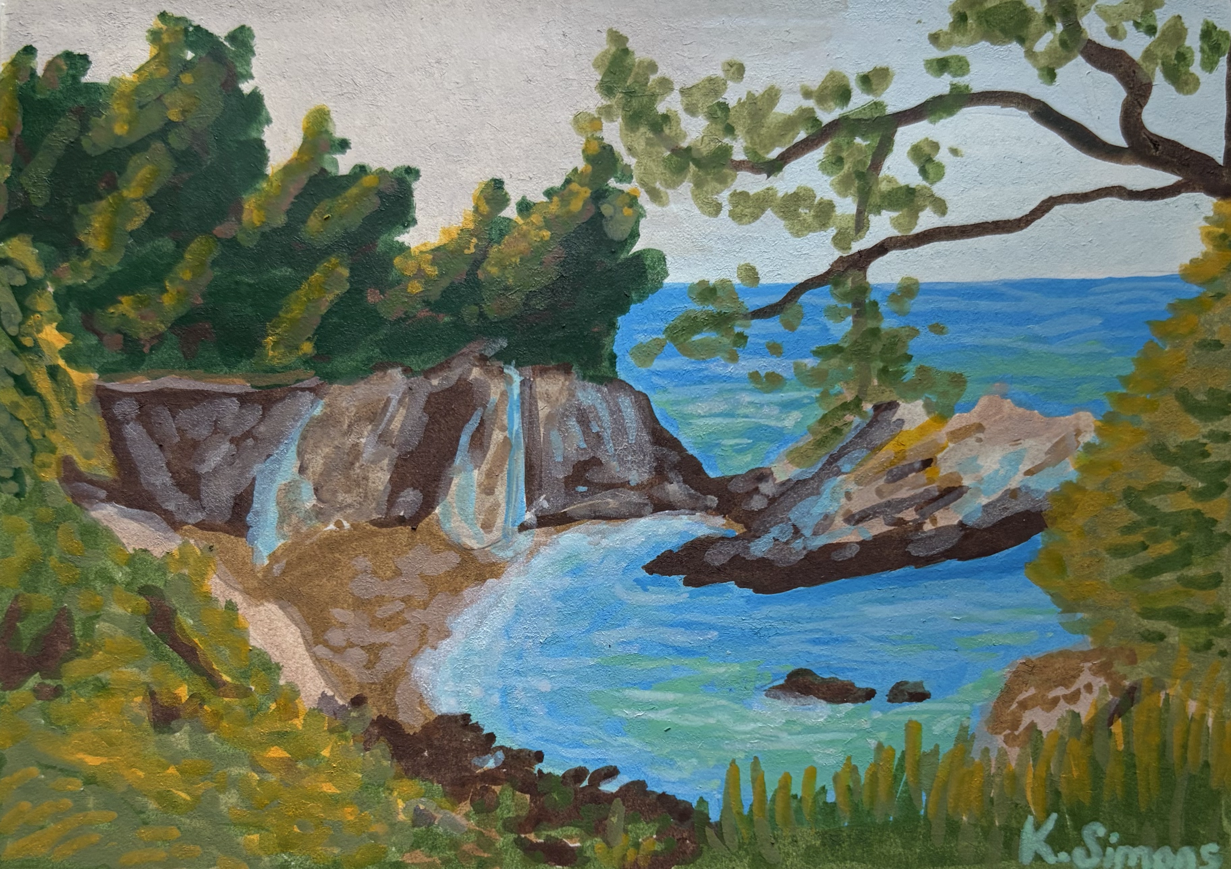 Forest Meets Beach Study (Acrylic paint marker on paper, 4.25x3 inches, August 2026)