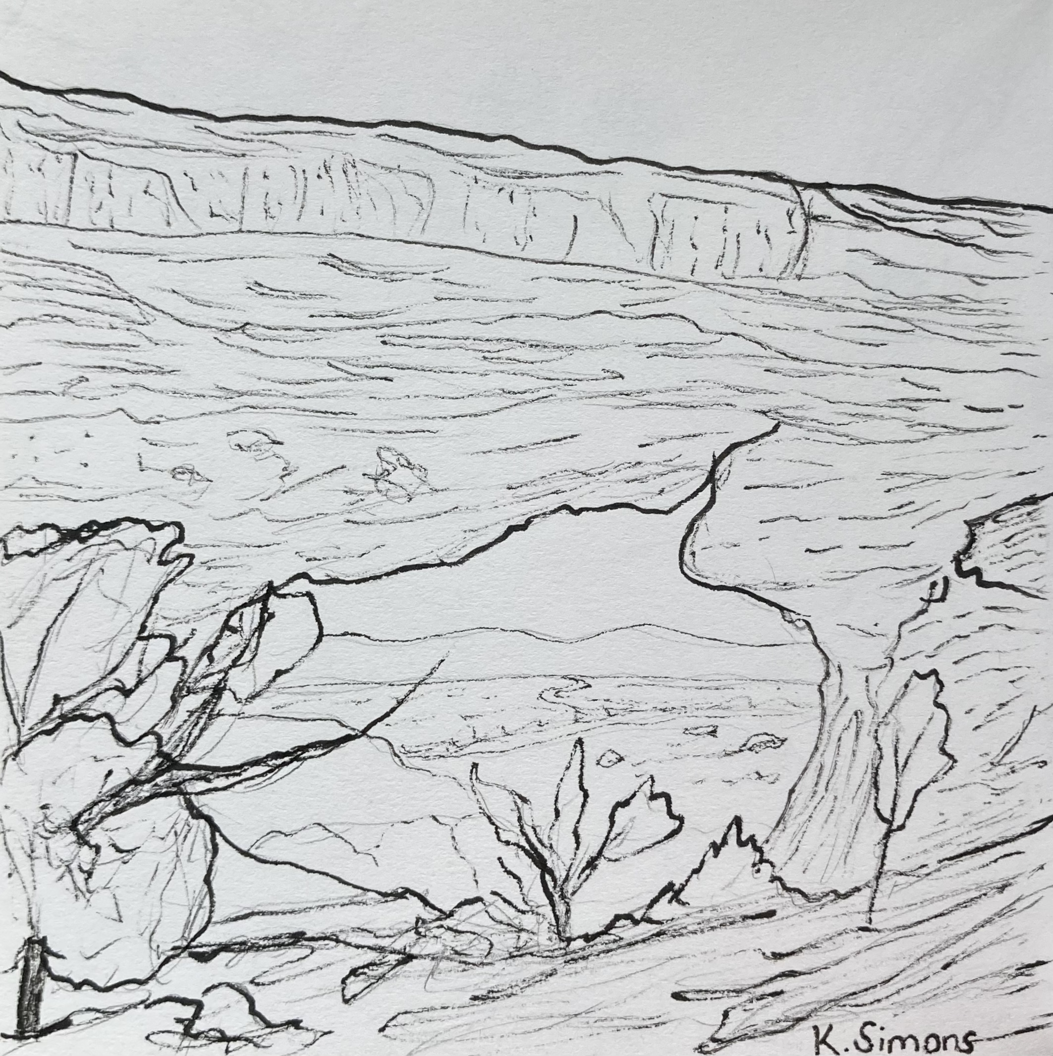 Free Time: West (Pen & pencil on paper, 3.75x3.75 inches, January 2026)
