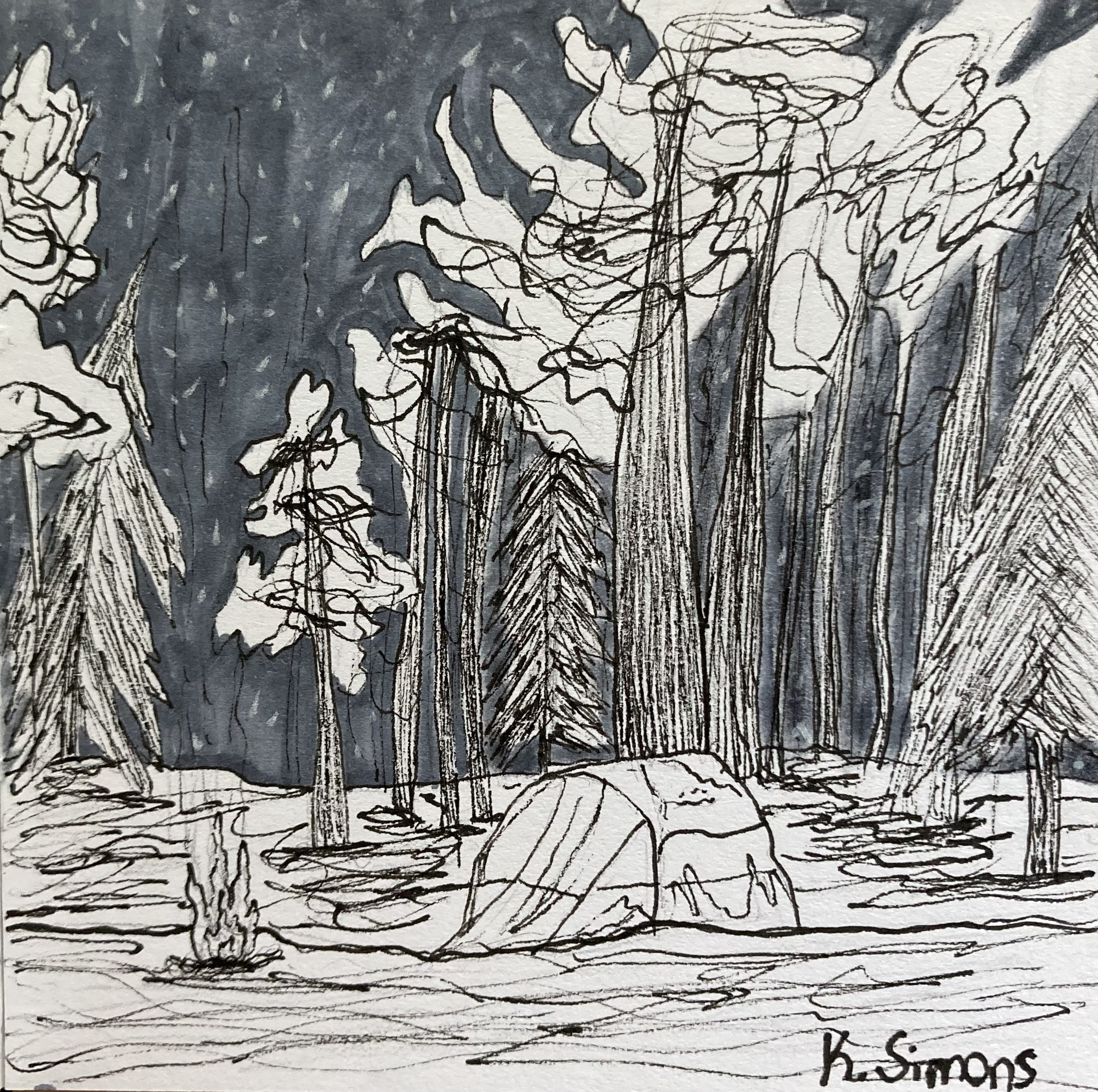 Camp (Pen, marker & pencil on paper, 3.75x3.75 inches, October 2024)