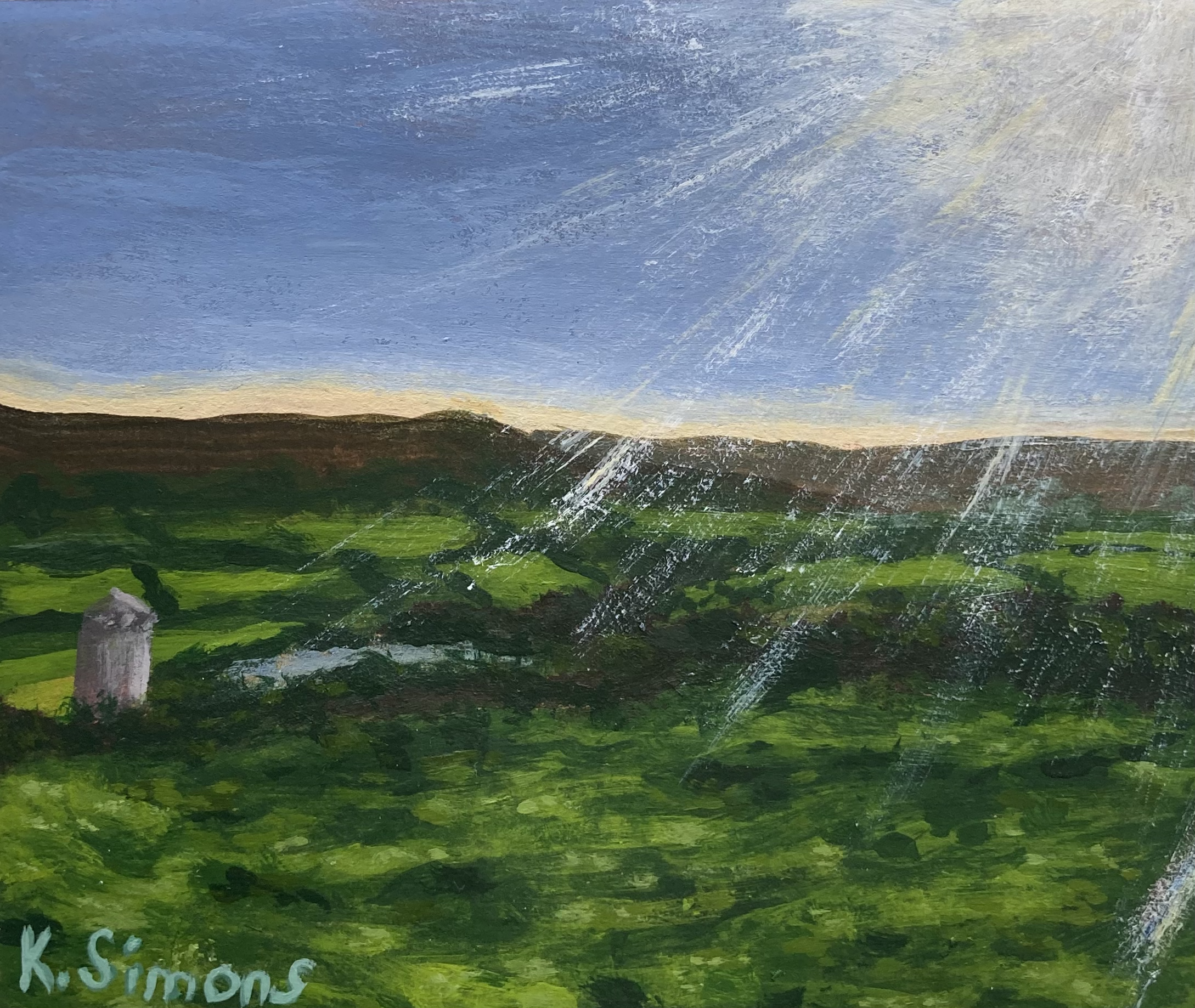 Irish Countryside (Acrylic on paper, 4.5x3.75 inches, September 2025)