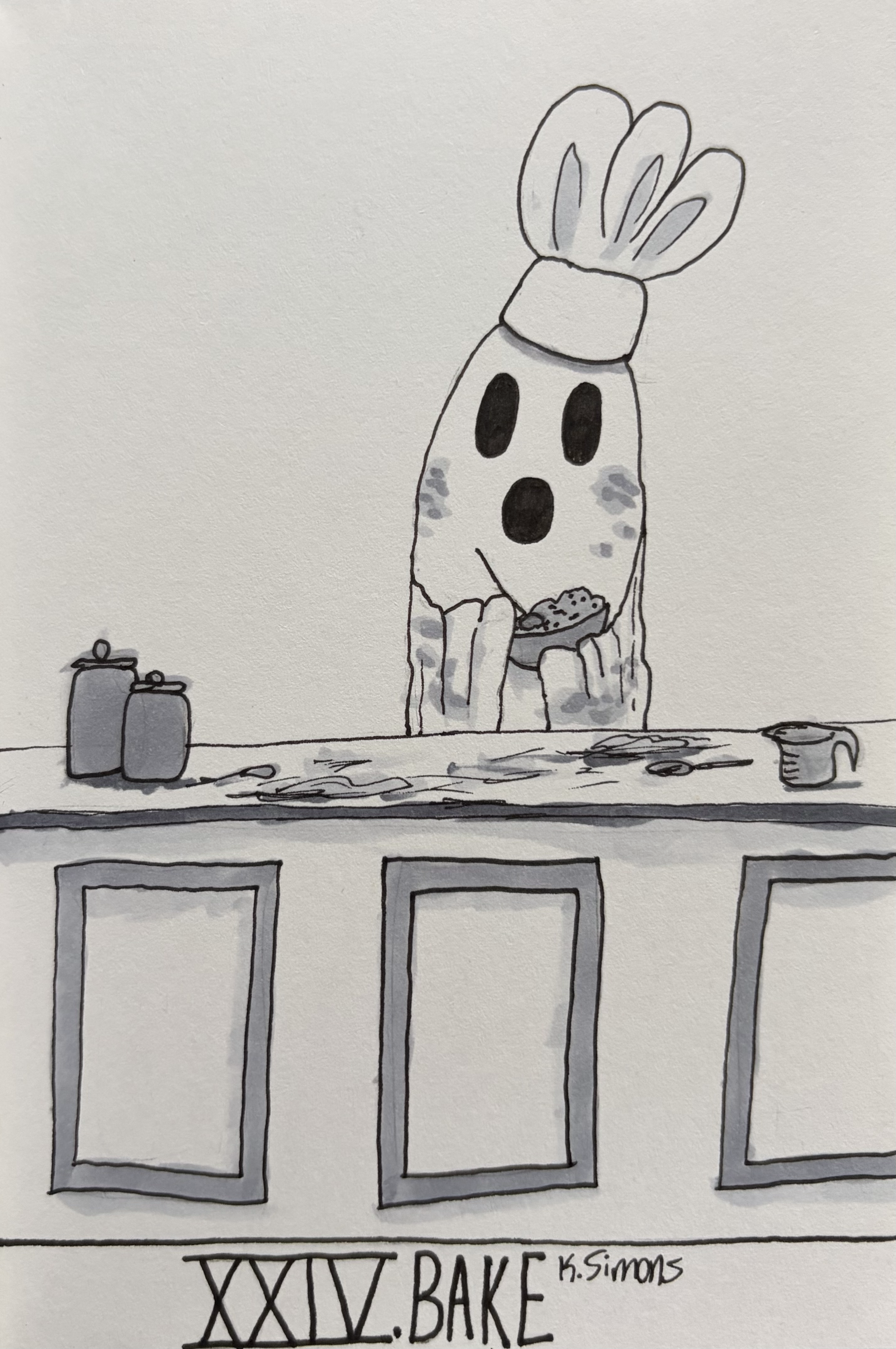 Bake (Pen, pencil & marker on paper, 4x6 inches, October 2026)