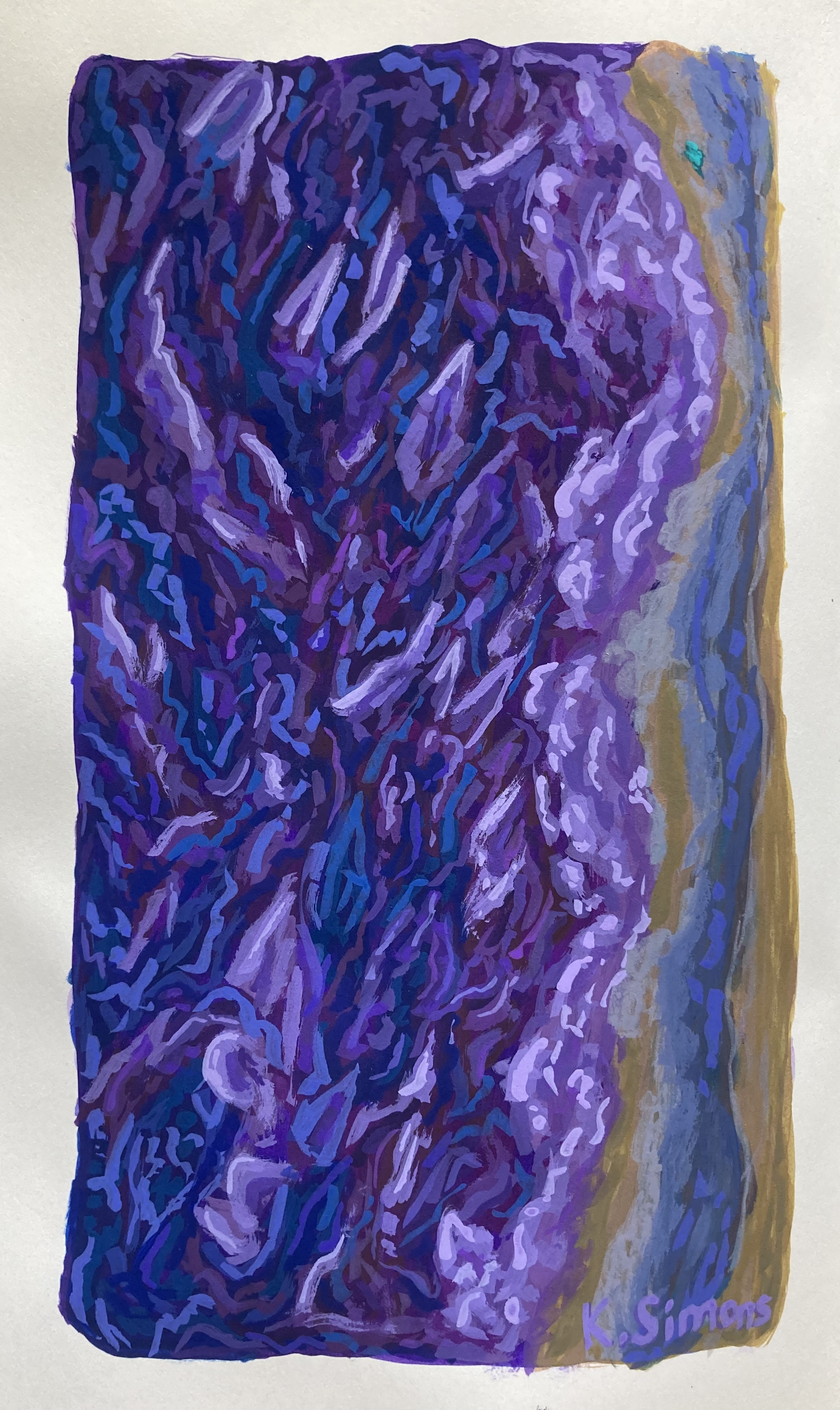 Abstracted Geode Study (Gouache on paper, 4x7 inches, 5x8 inches total, August 2025)