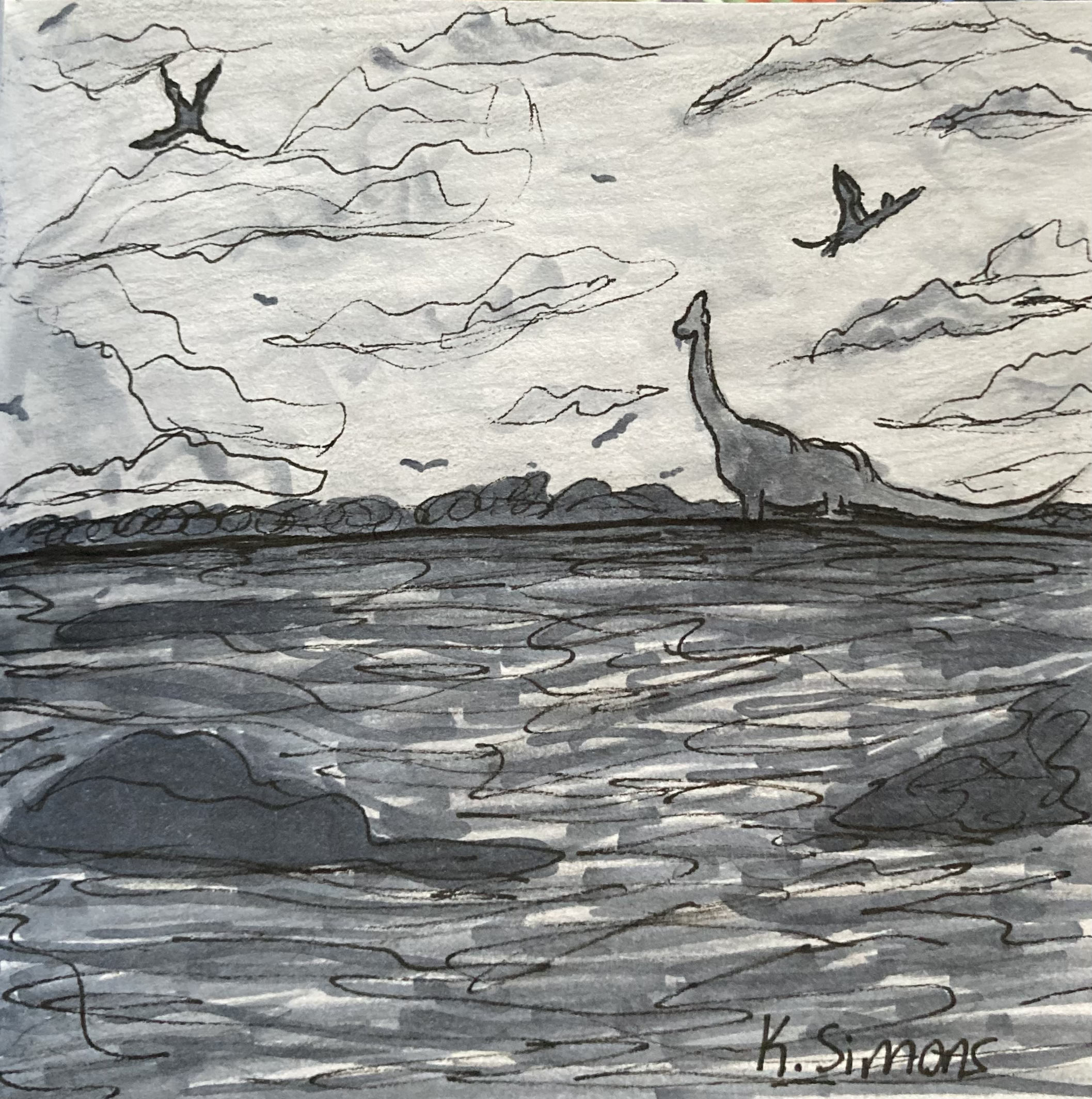 Horizon (Pen, pencil & marker on paper, 3.75x3.75 inches, October 2024)