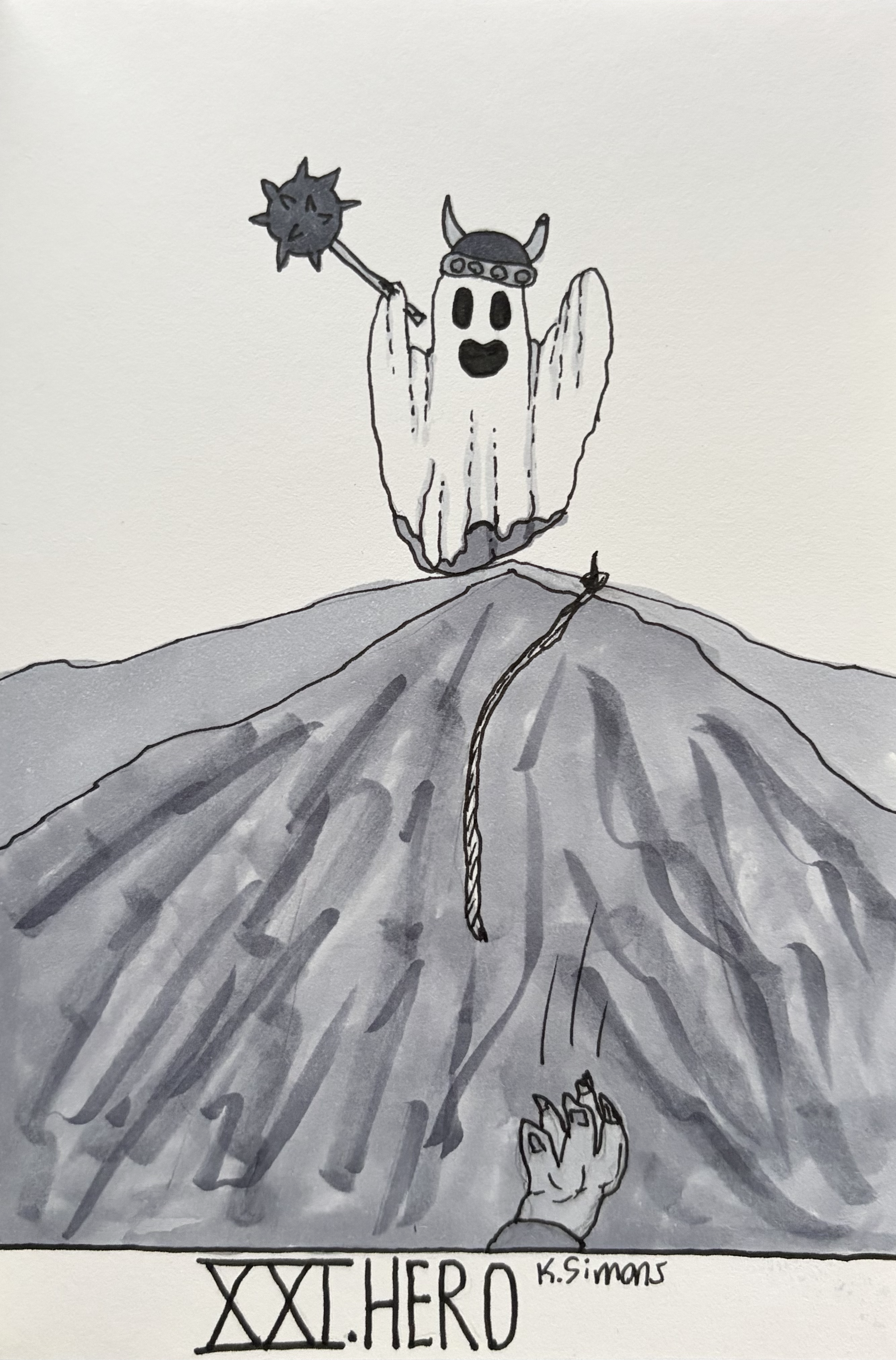 Hero (Pen, pencil & marker on paper, 4x6 inches, October 2026)
