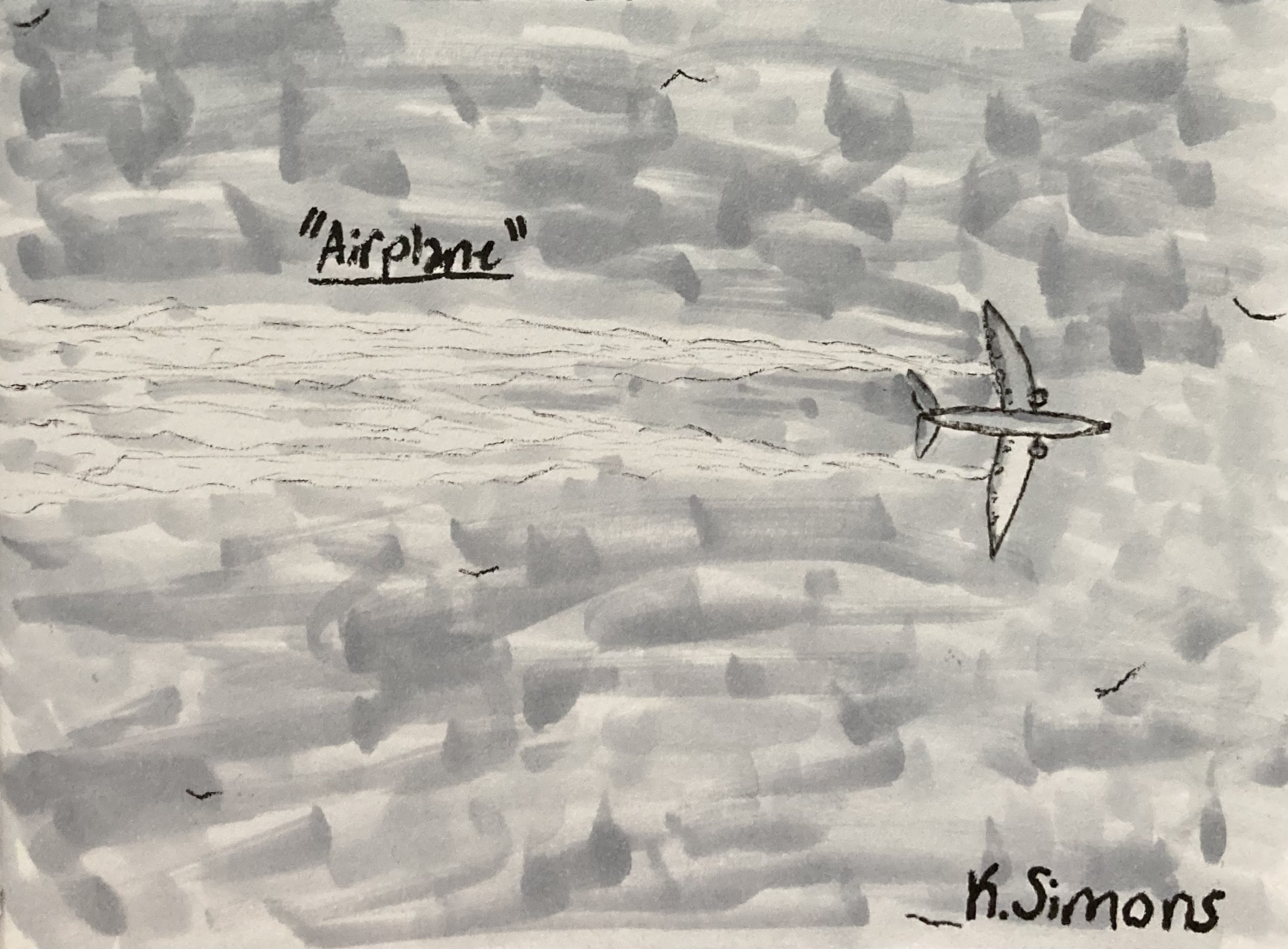 Inktober 52 #18: Airplane (Pen, pencil & marker on paper, 4x3 inches, May 2026)