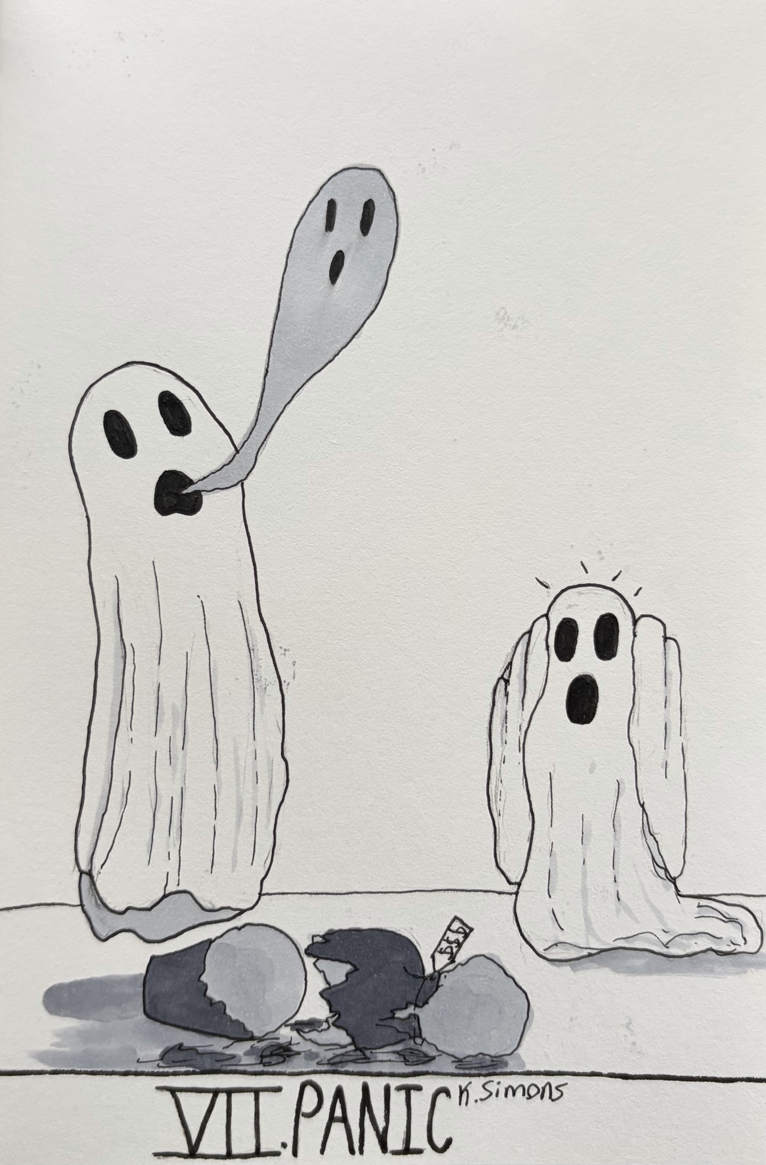 Panic (Pen, pencil & marker on paper, 4x6 inches, October 2026)
