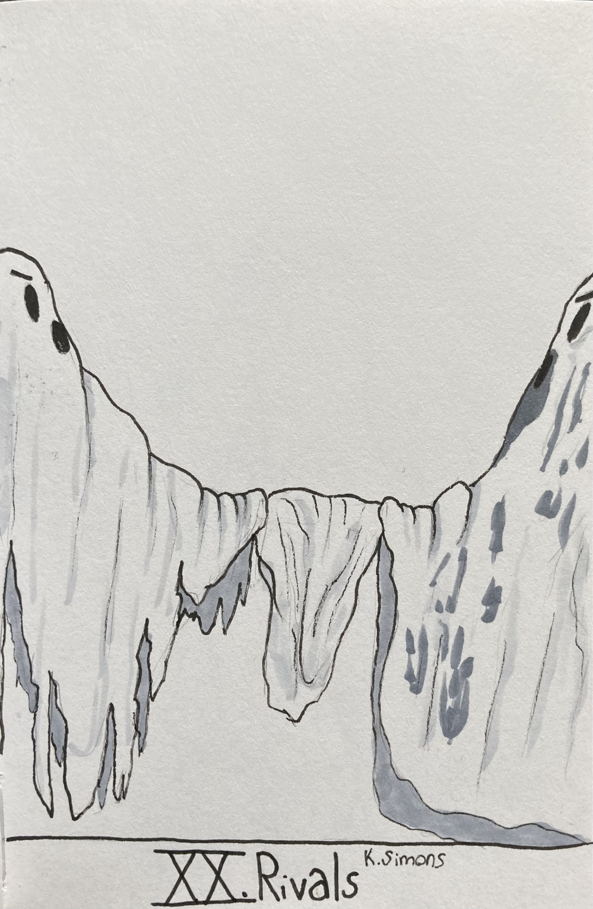 Rivals (Pen, pencil & marker on paper, 4x6 inches, October 2025)
