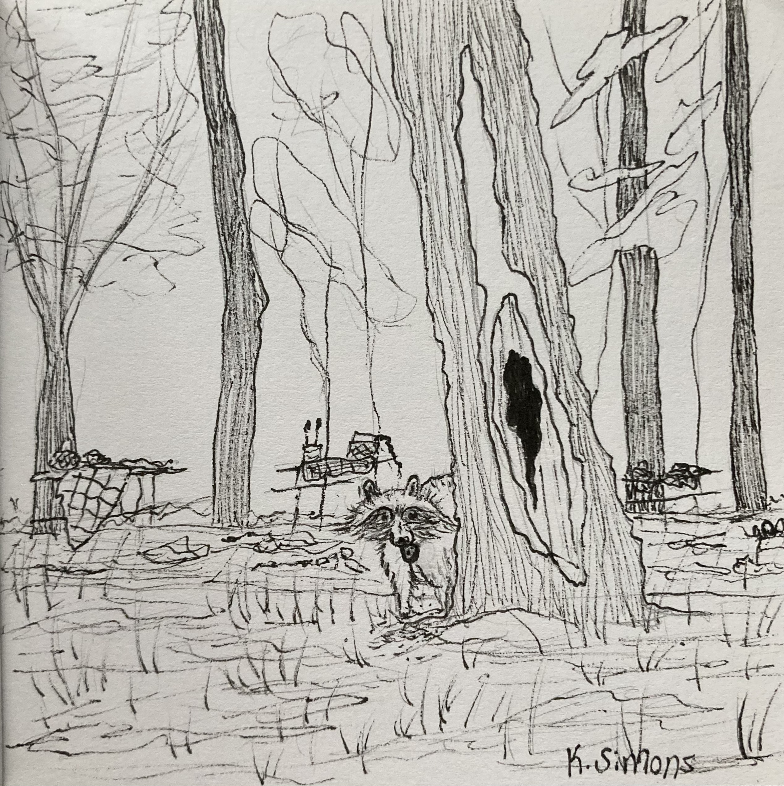 Sneaky (Pen & pencil on paper, 3.75x3.75 inches, May 2025)