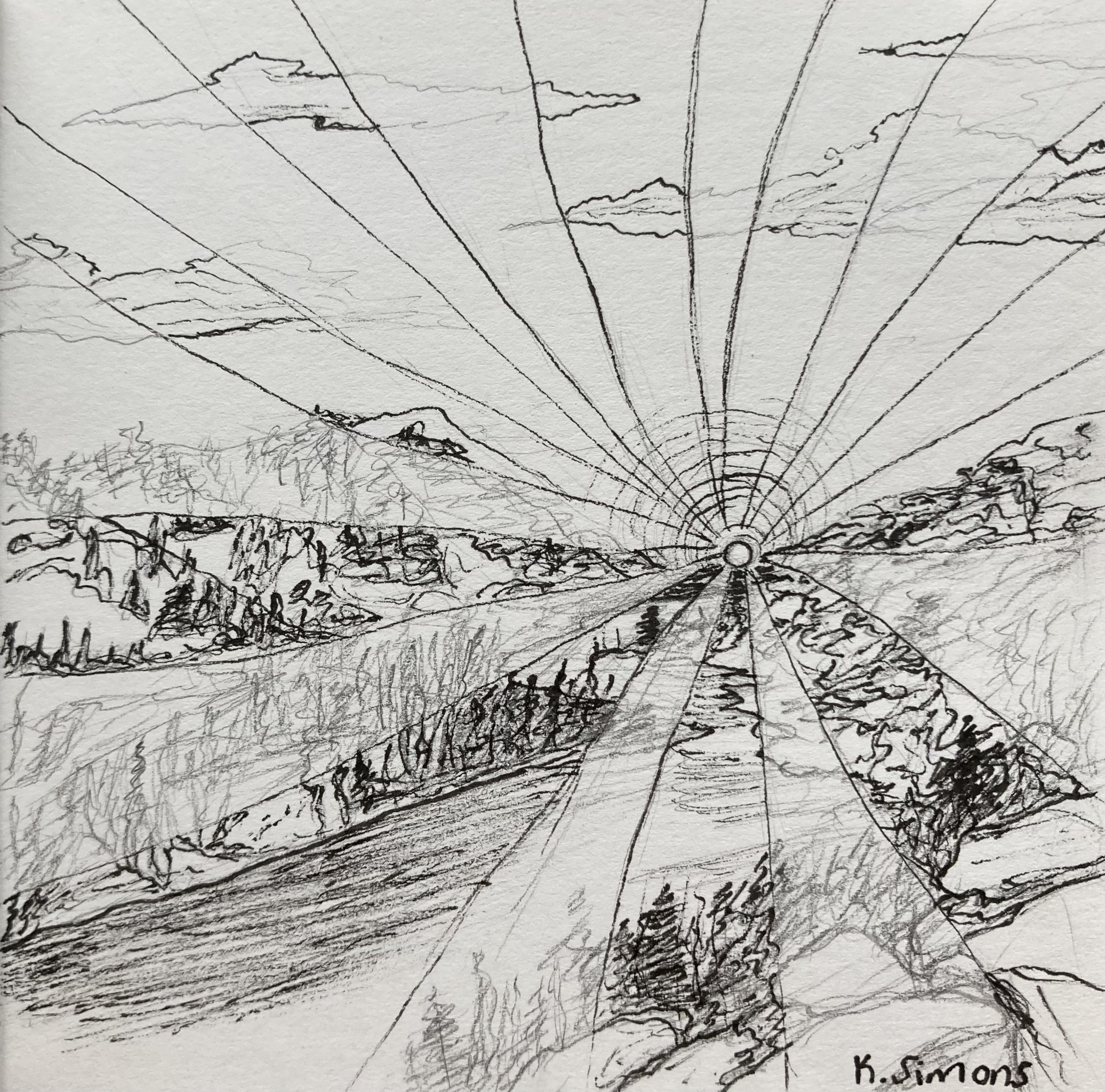 Sunrise (Pen & pencil on paper, 3.75x3.75 inches, January 2025)