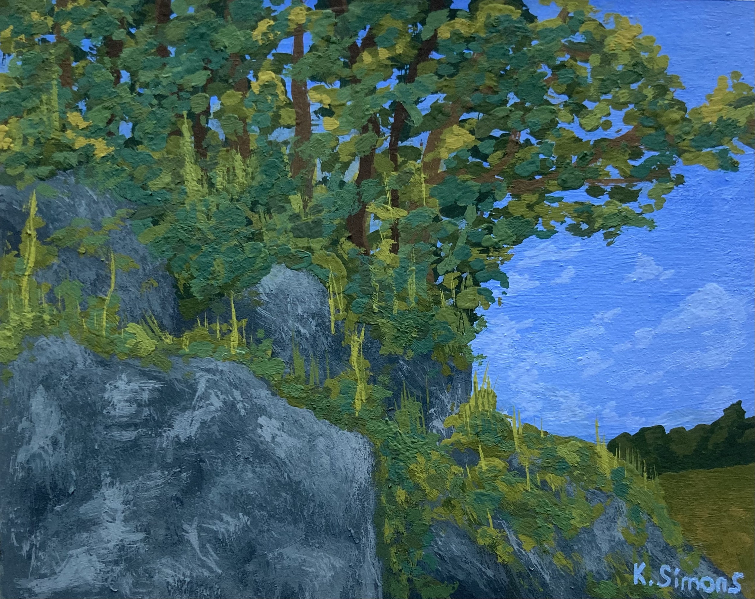 Trees on a Rock (Gouache on paper, 4x3 inches, July 2024)