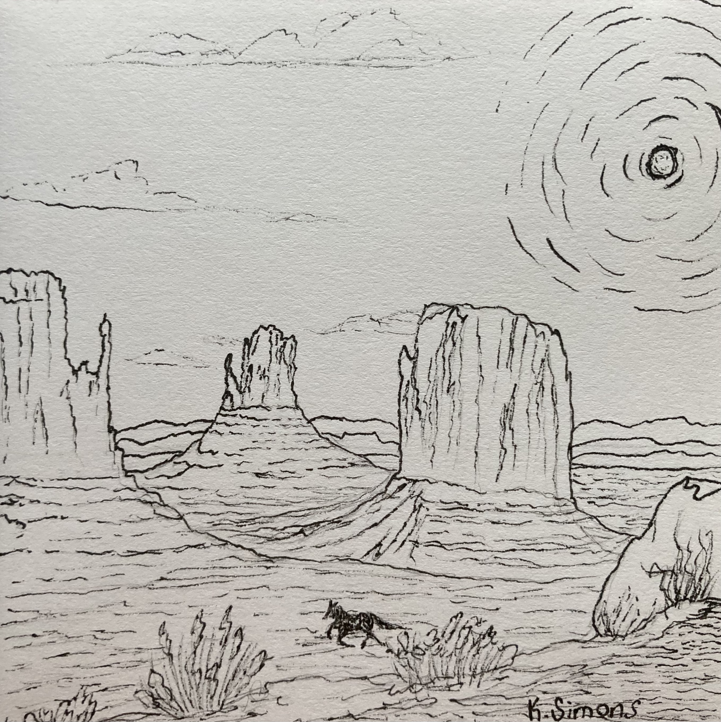 Spur (Pen & pencil on paper, 3.75x3.75 inches, May/June 2025)