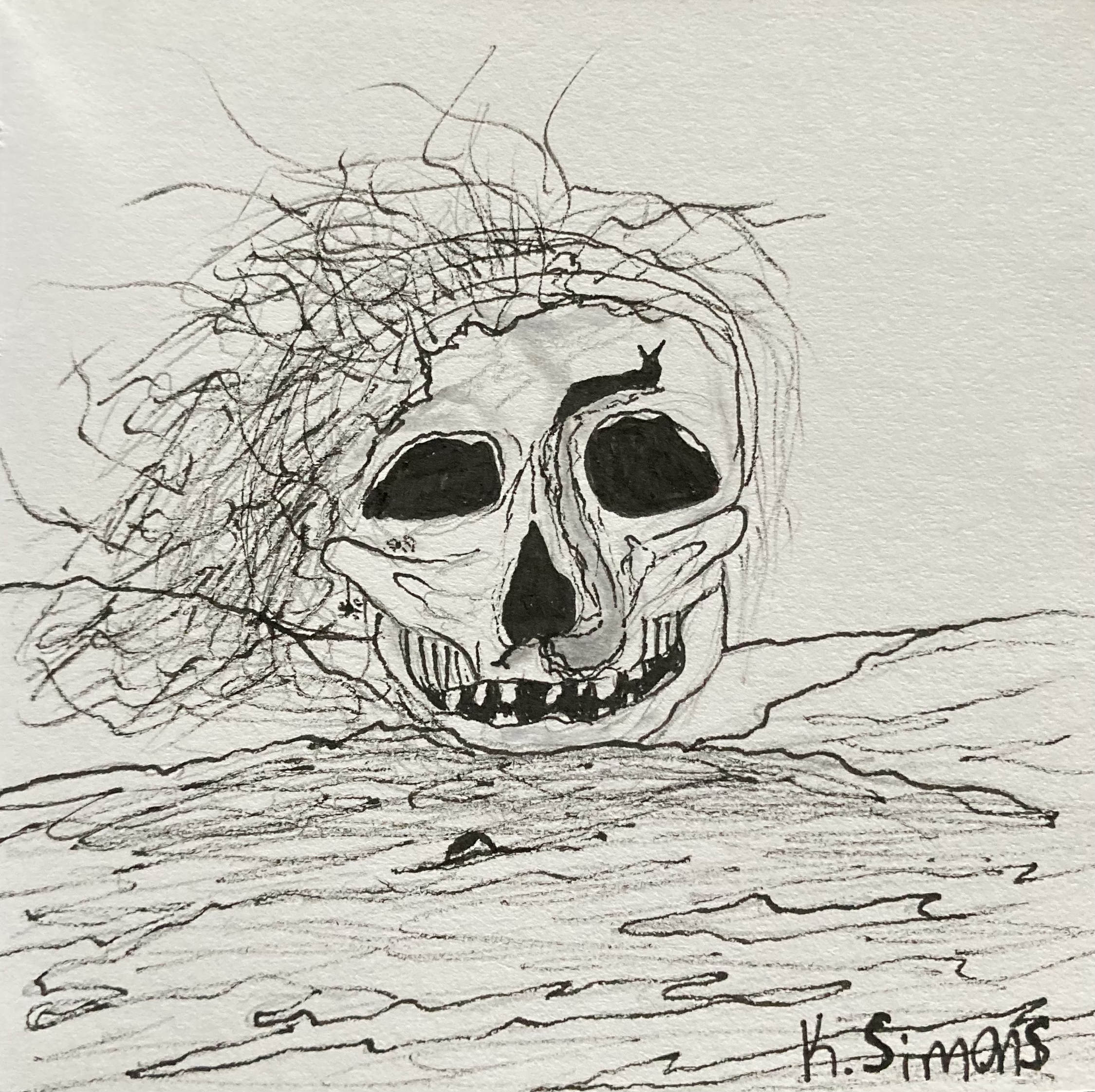 Grungy (Pen, marker & pencil on paper, 3.75x3.75 inches, October 2024)