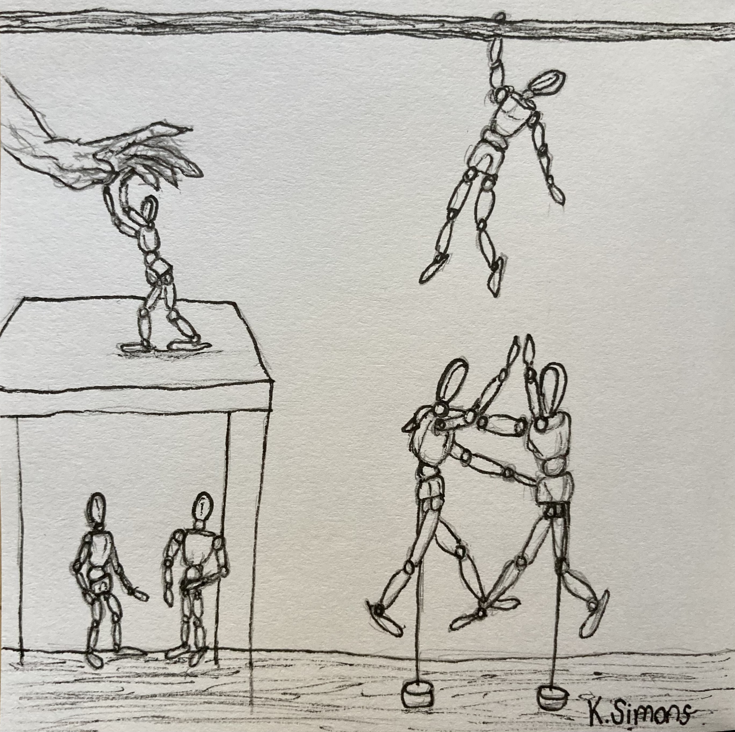 Doll (Pen & pencil on paper, 3.75x3.75 inches, September 2025)