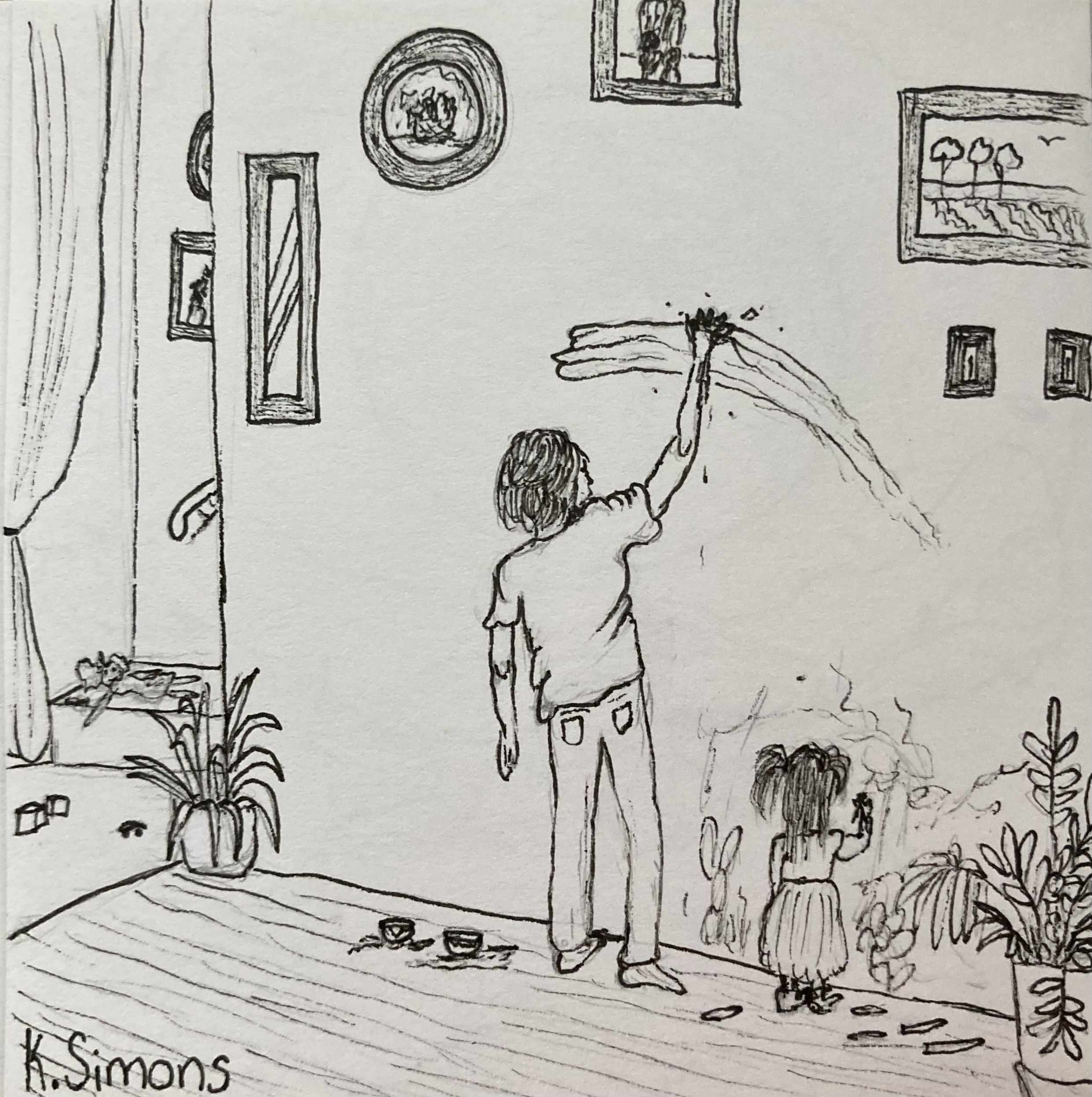 Home (Pen & pencil on paper, 3.75x3.75 inches, July 2025)