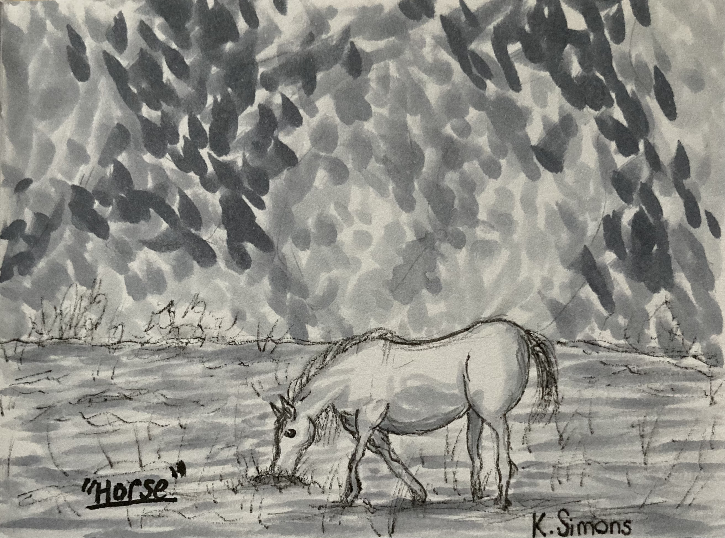 Inktober 52 #9: Horse (Pen, pencil & marker on paper, 4x3 inches, March 2026)