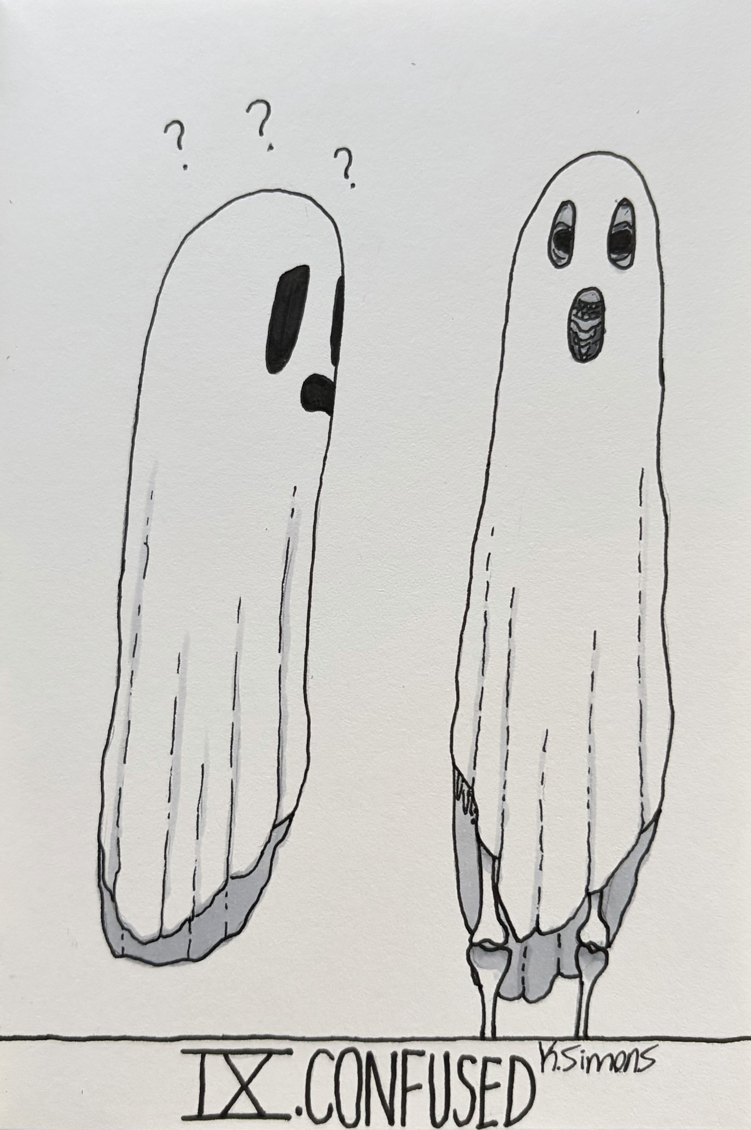 Confused (Pen, pencil & marker on paper, 4x6 inches, October 2026)