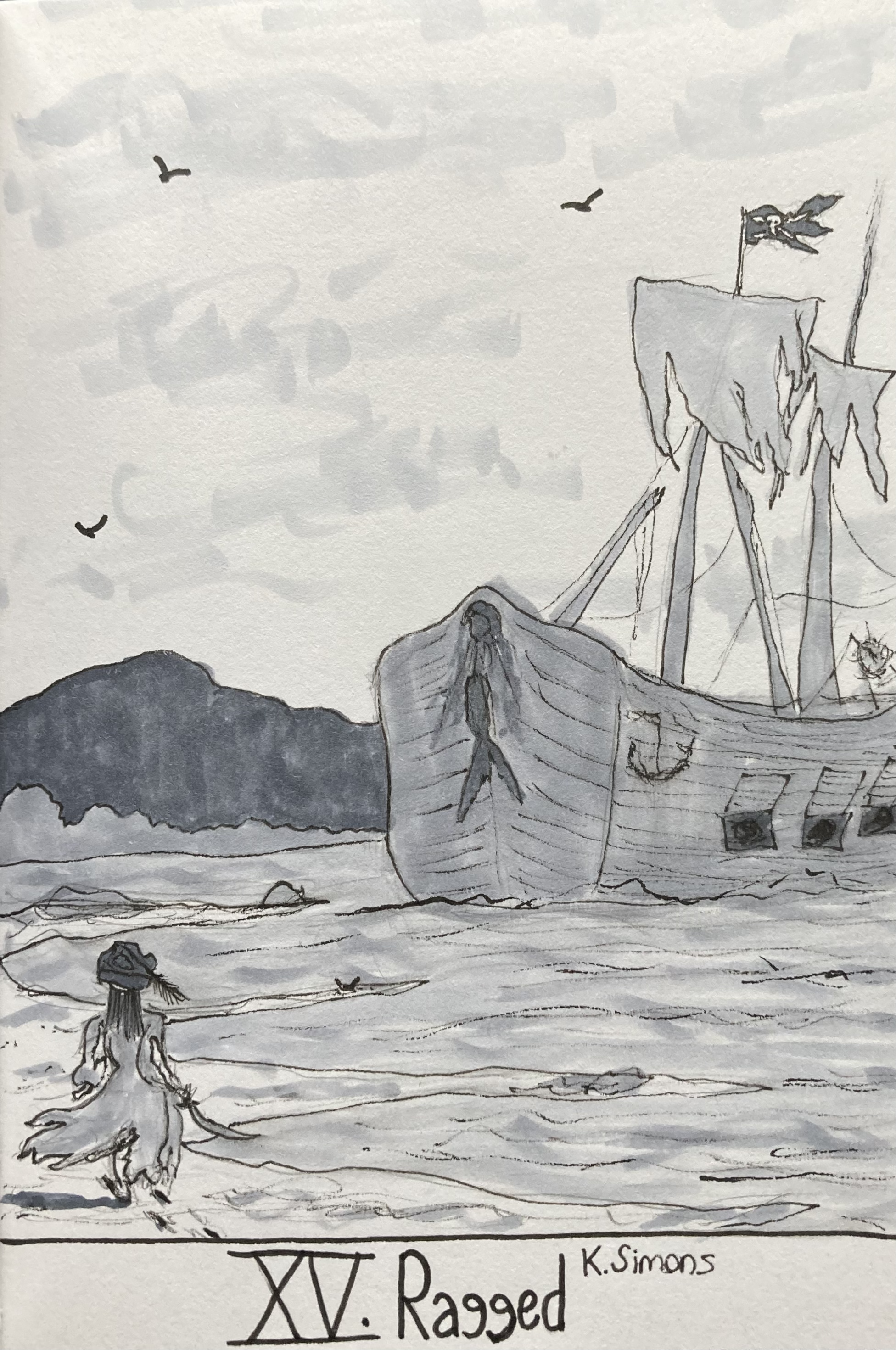 Ragged (Pen, pencil & marker on paper, 4x6 inches, October 2025)