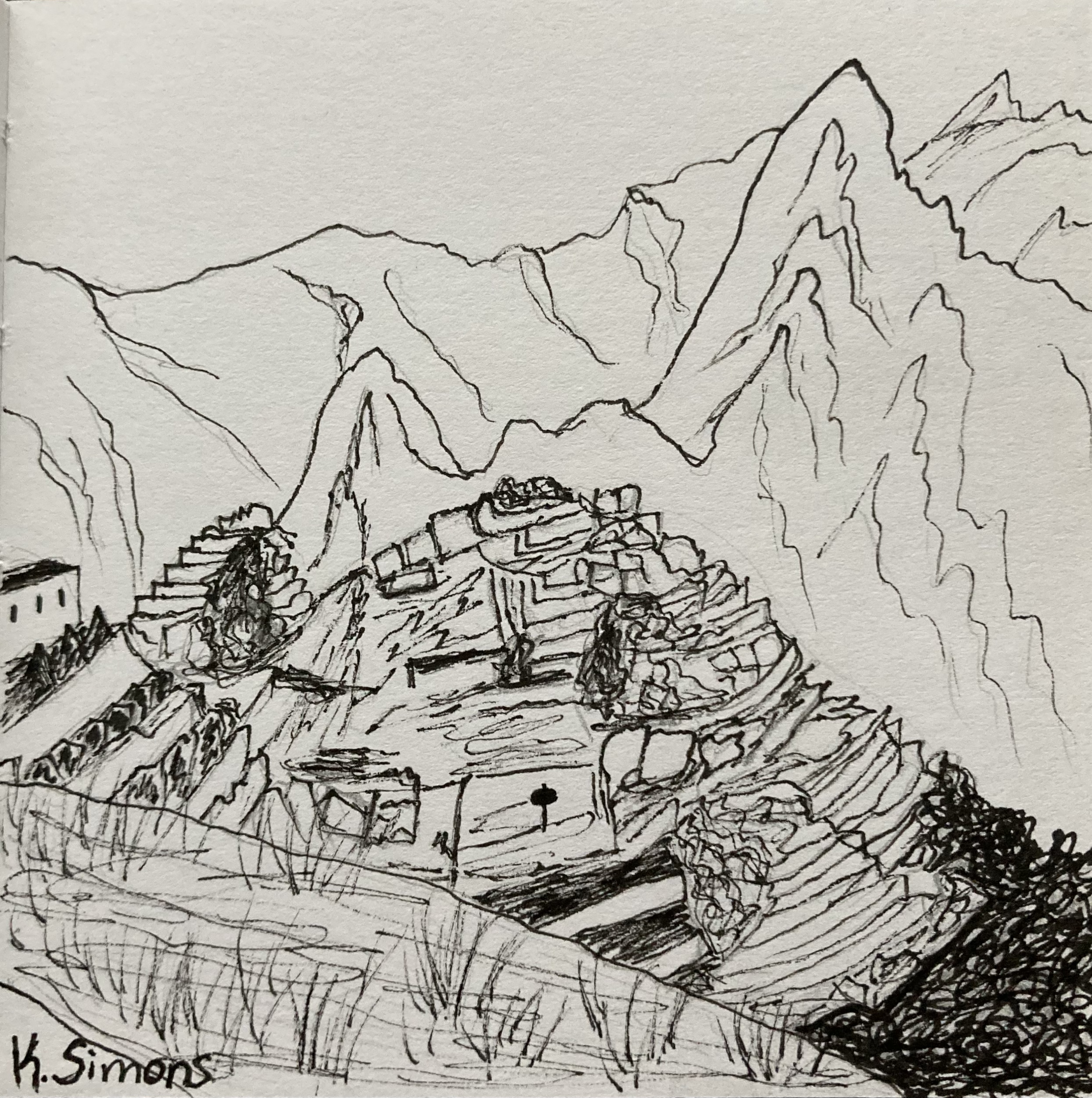 Landmark (Pen & pencil on paper, 3.75x3.75 inches, October 2024)