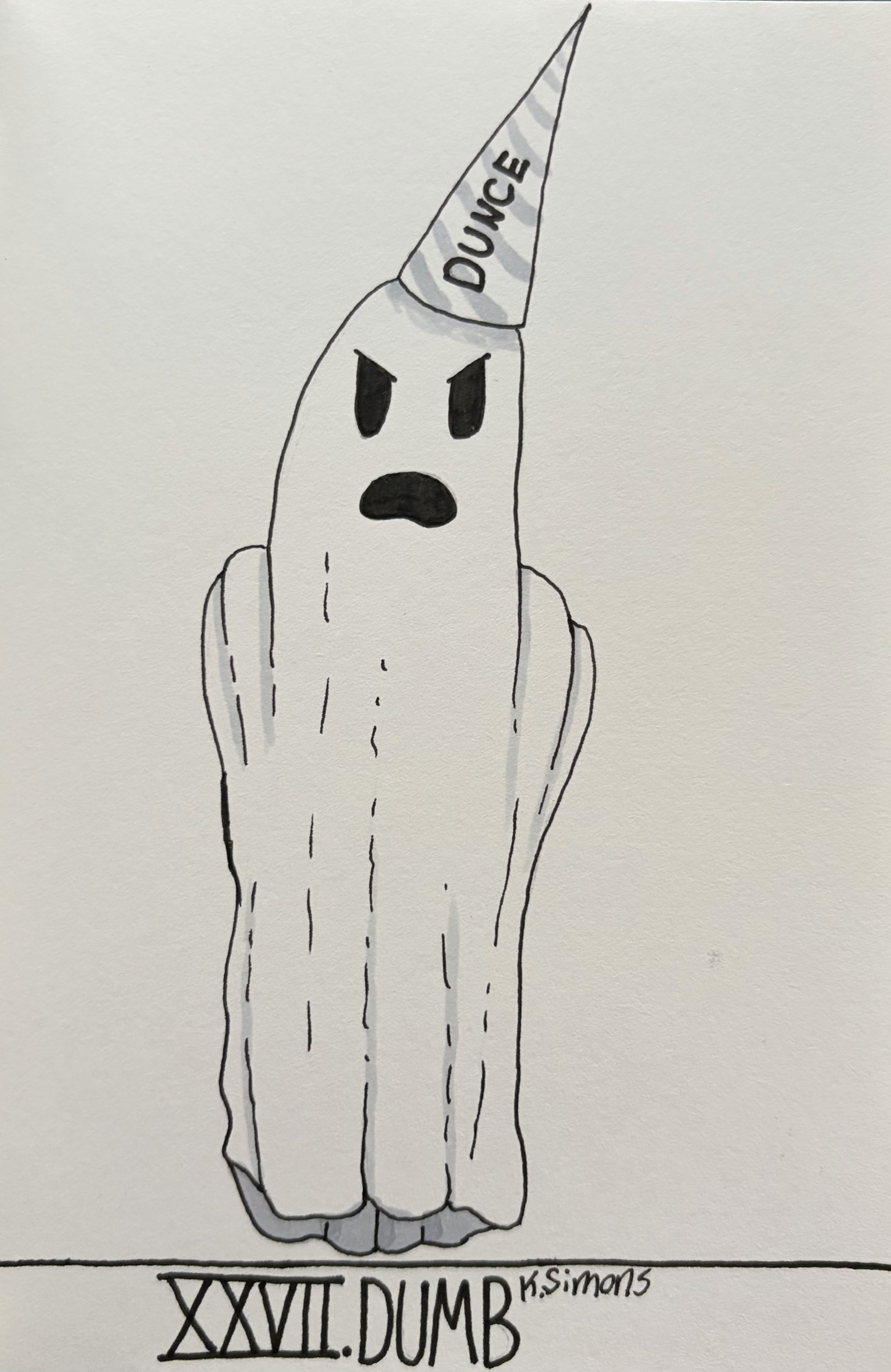 Dumb (Pen, pencil & marker on paper, 4x6 inches, October 2026)
