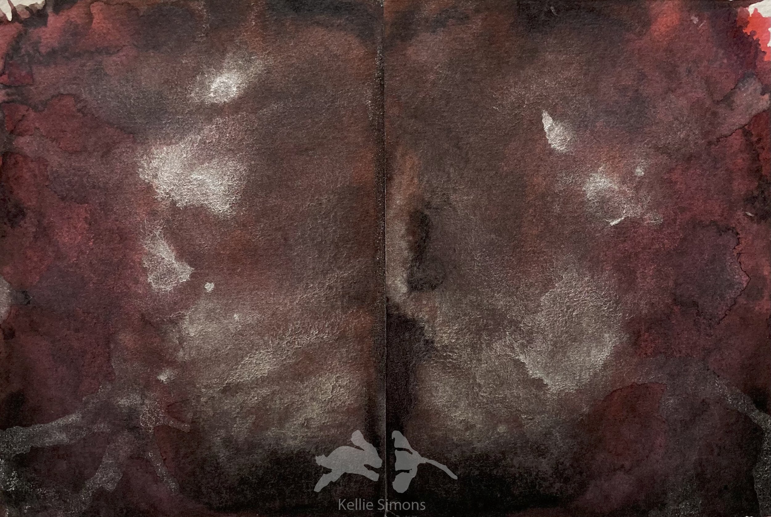 Stardusted Mist Swirling with Ochre and Charcoal (Ink on paper, 9x6 inches together, February 2024)