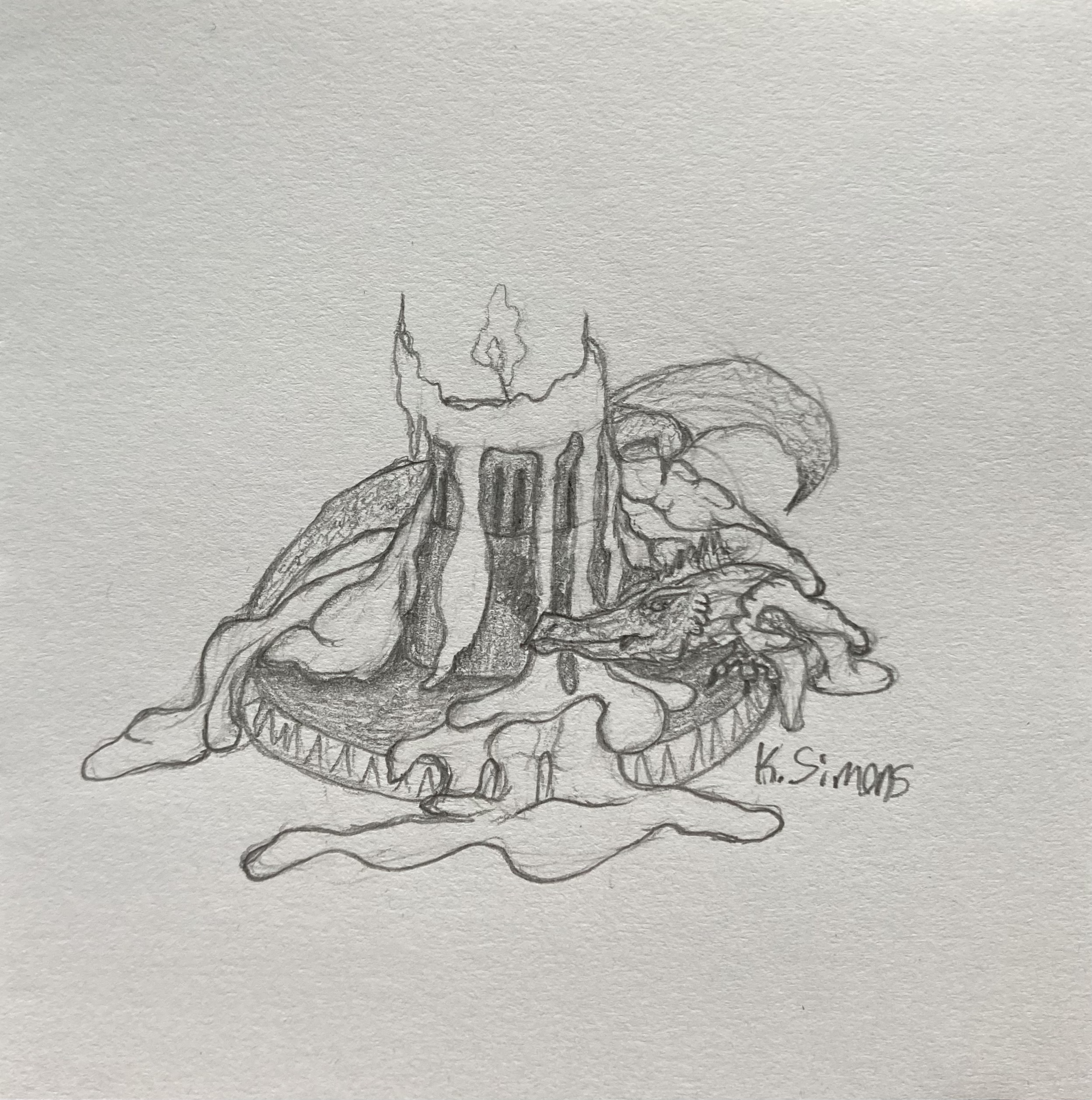 Wick the Candle Dragon (Pencil on paper, 3.75x3.75 inches, September 2024)