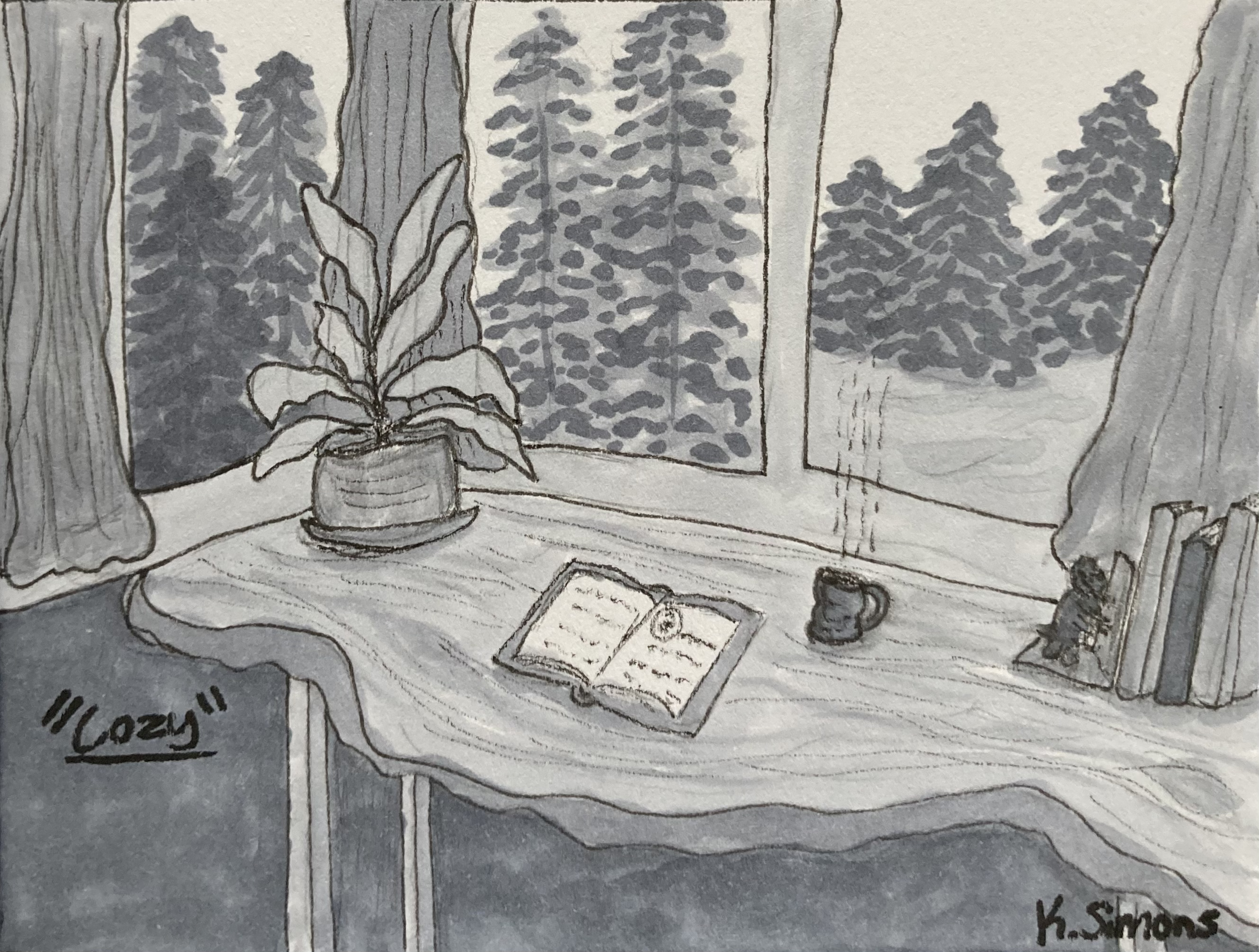 Cozy (Pen, pencil & marker on paper, 4x3 inches, January 2026)