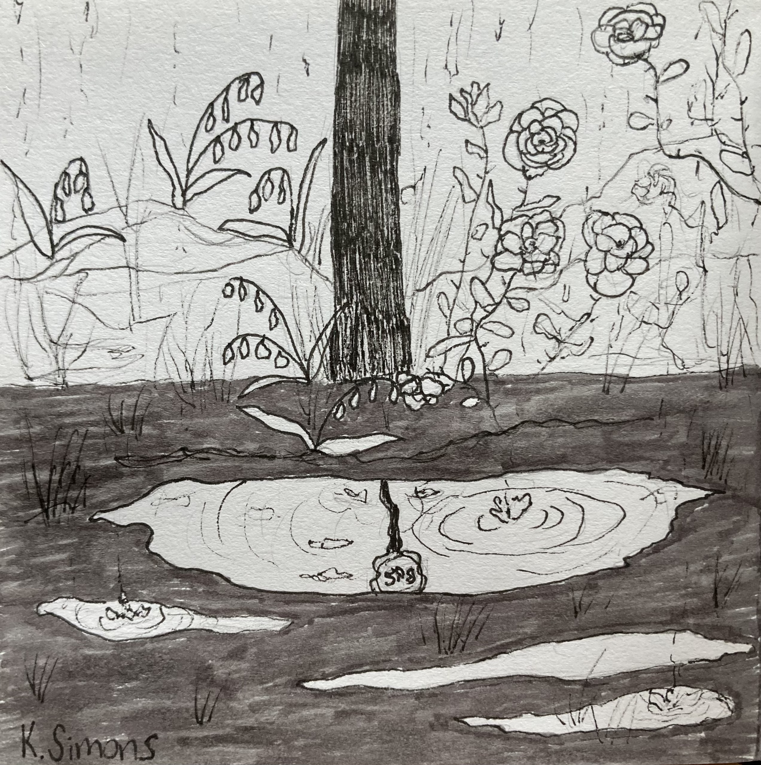 Bus Stop (Pen, pencil & marker on paper, 3.75x3.75 inches, August 2025)