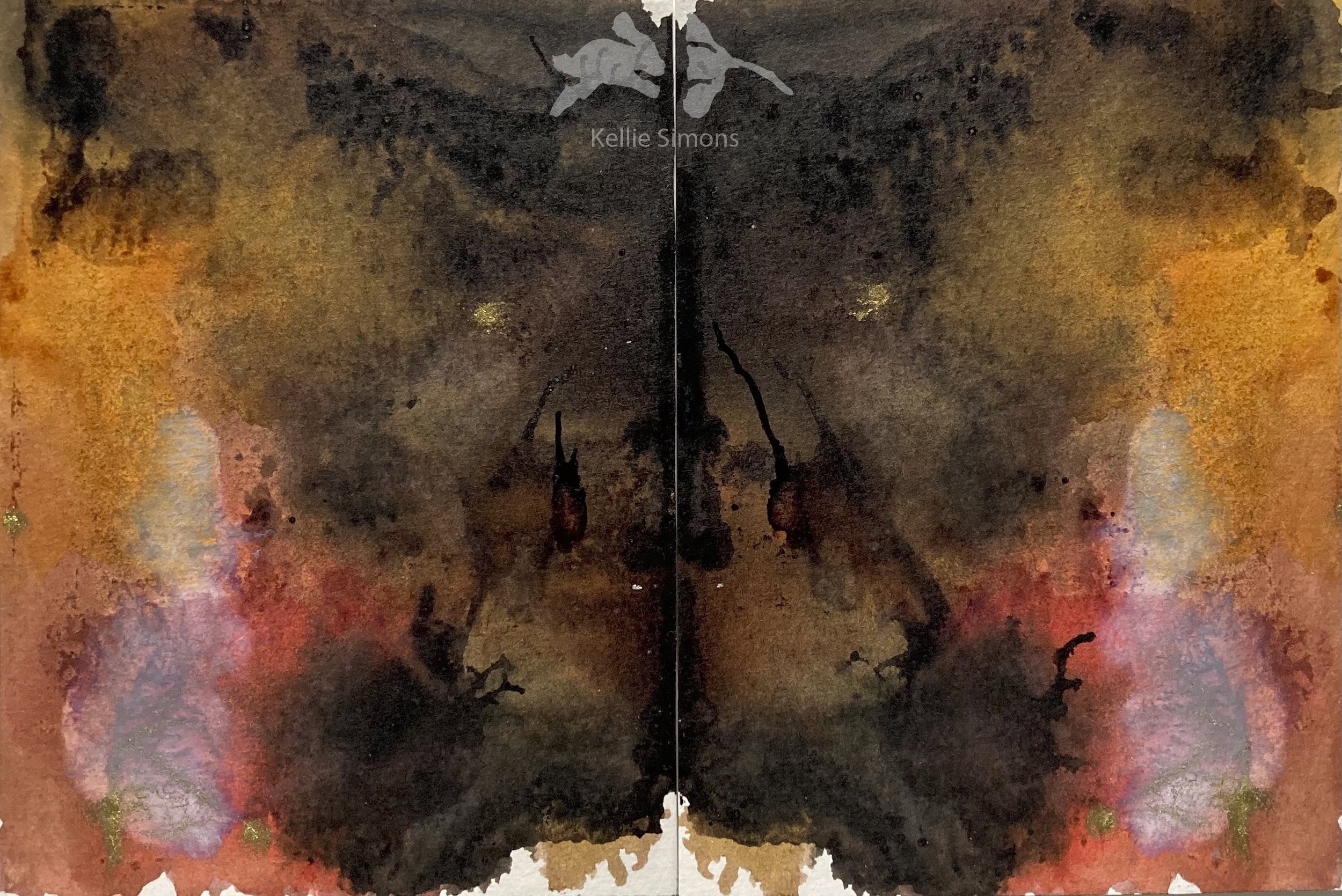 Burst of Ochre and Charcoal on the Cave Walls (Ink on paper, 9x6 inches together, February 2024)