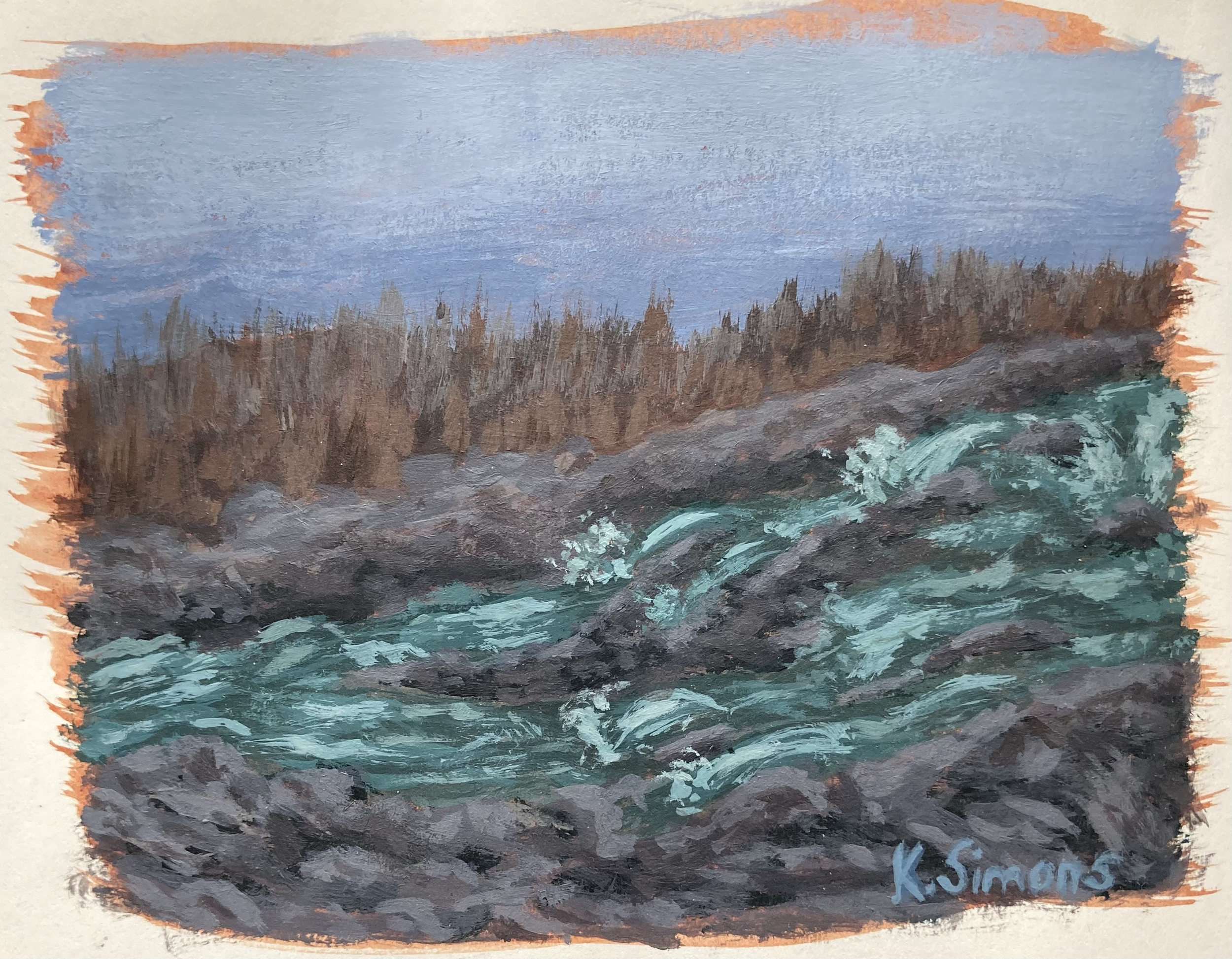 Canal Winter Study I (Acrylic on paper, approx. 4.5x3.5 inches, December 2025)