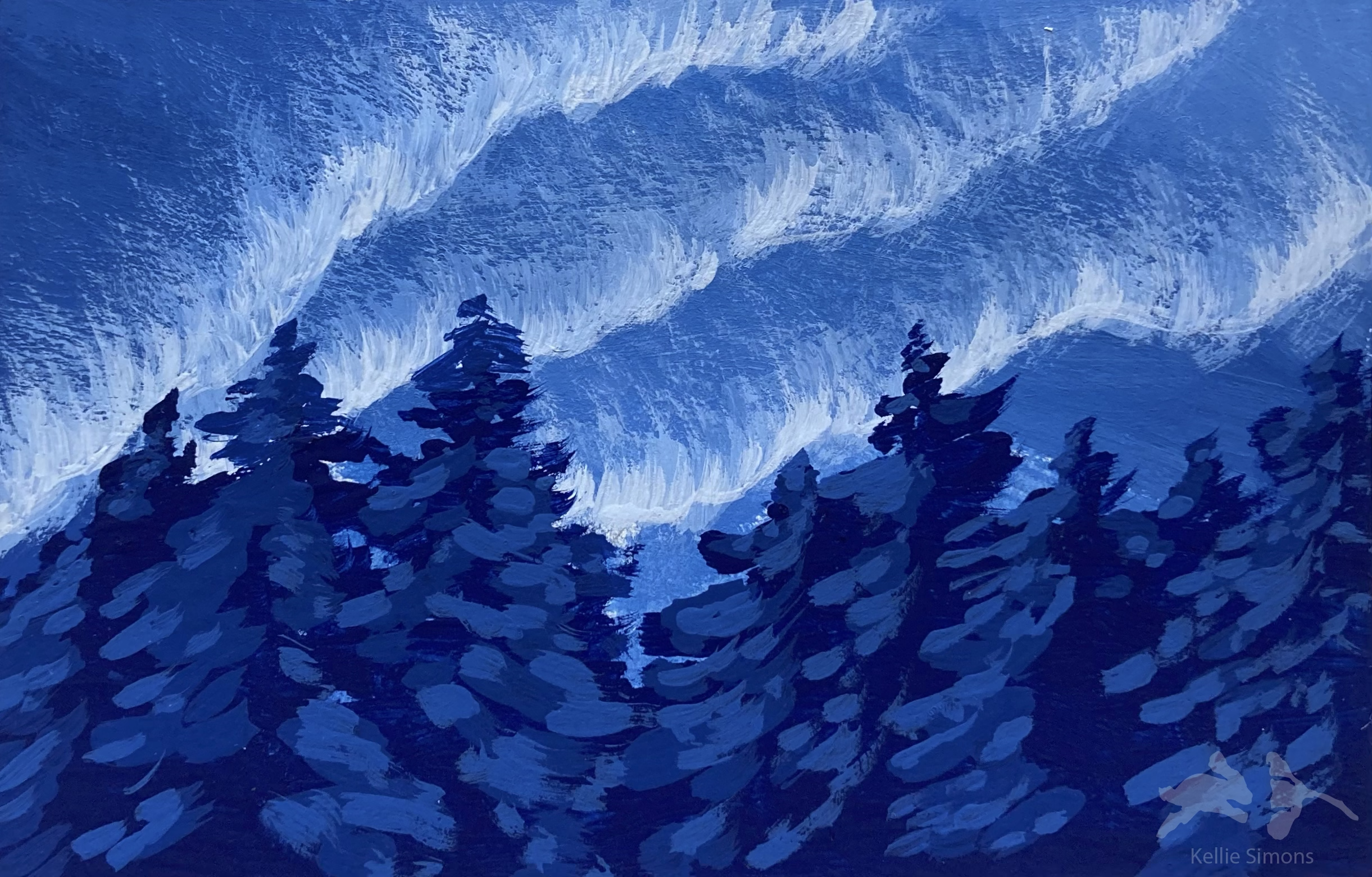 Northern Lights (Gouache on paper, 3.75x2.5 inches, December 2025)