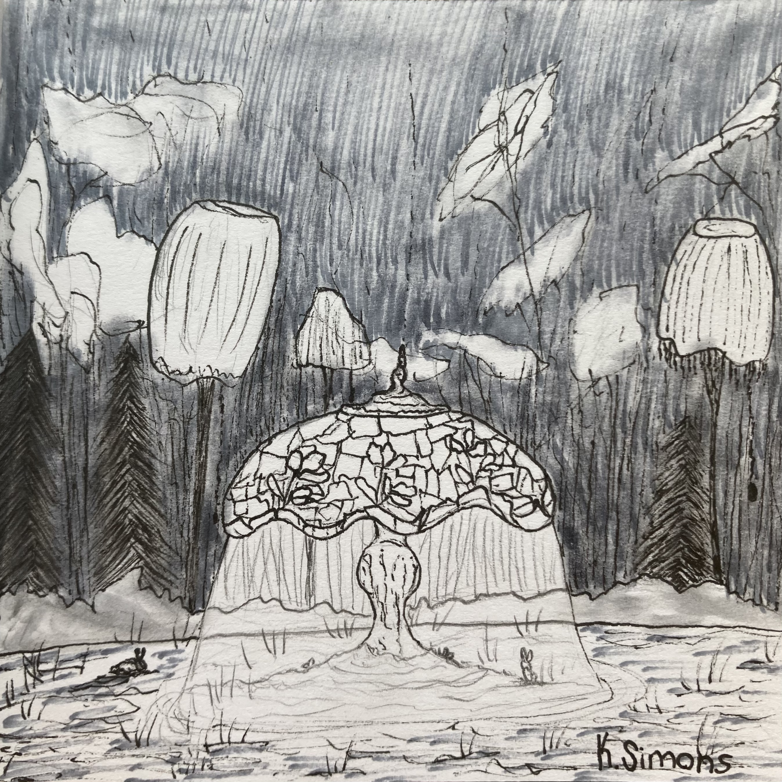 Lamp (Pen, pencil & marker on paper, 3.75x3.75 inches, March 2025)