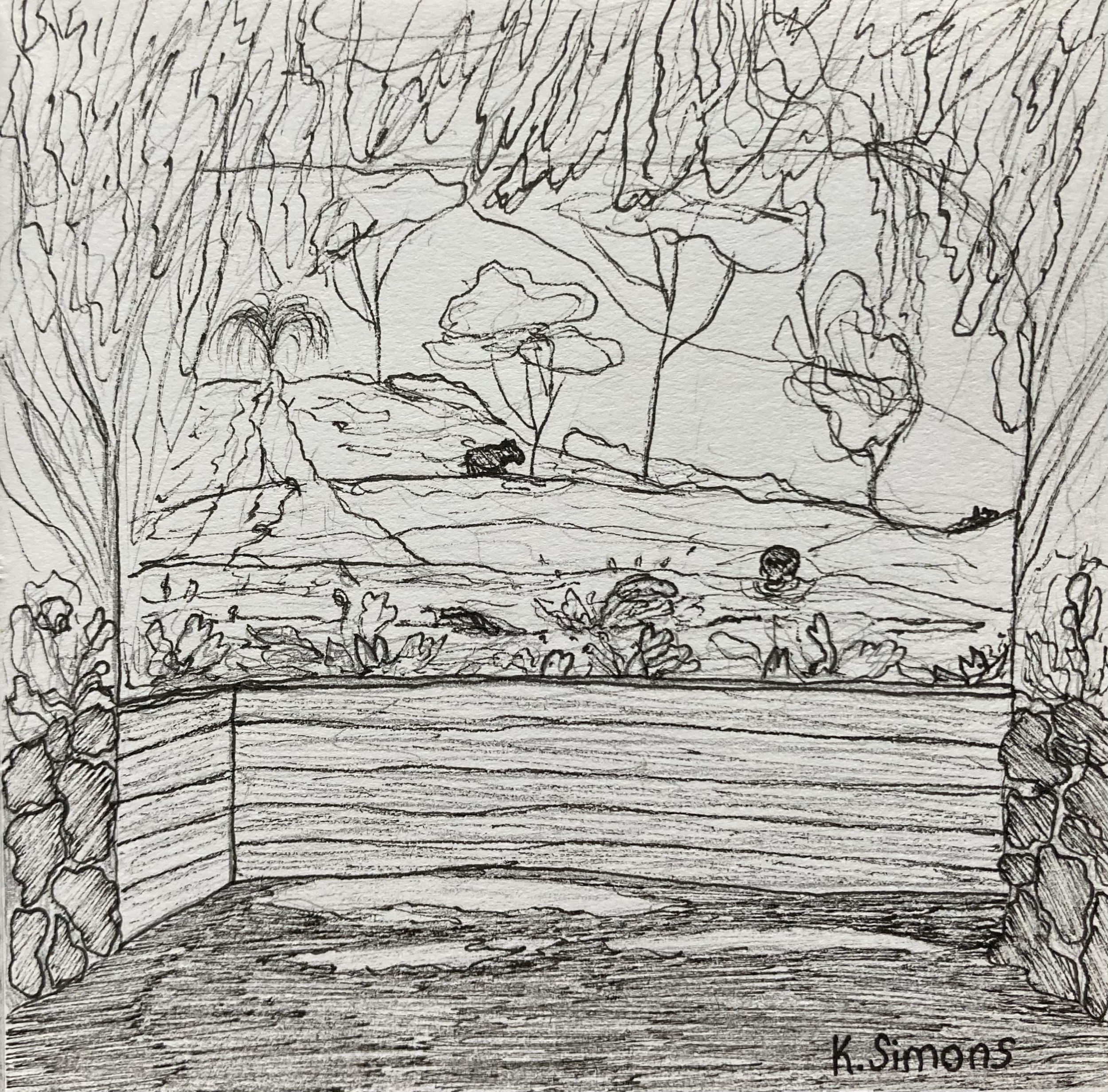 Zoo (Pen & pencil on paper, 3.75x3.75 inches, February 2025)
