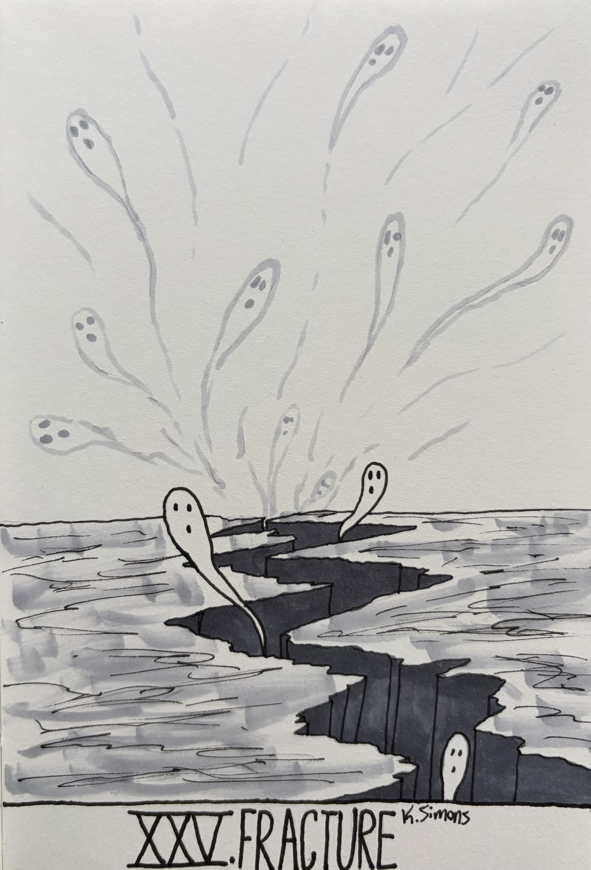 Fracture (Pen, pencil & marker on paper, 4x6 inches, October 2026)