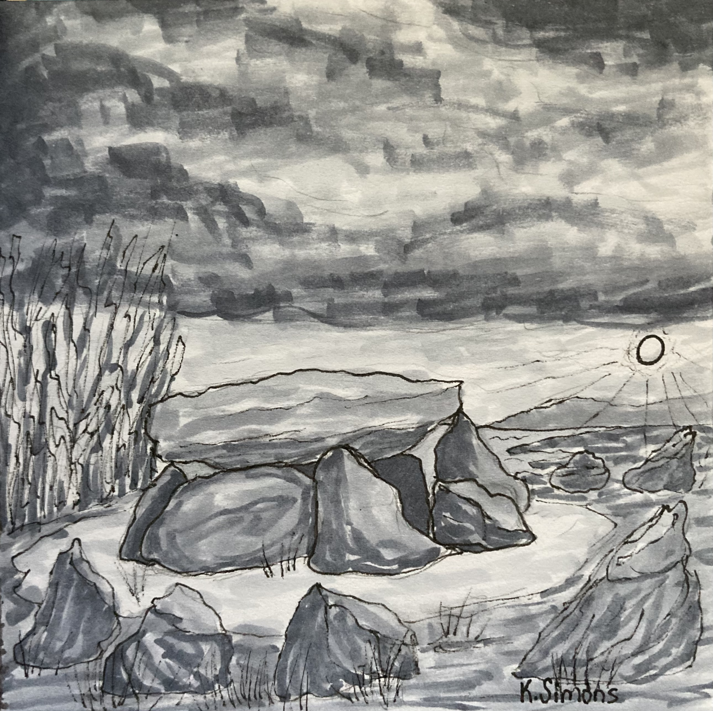 Tomb (Pen, pencil & marker on paper, 3.75x3.75 inches, August 2025)