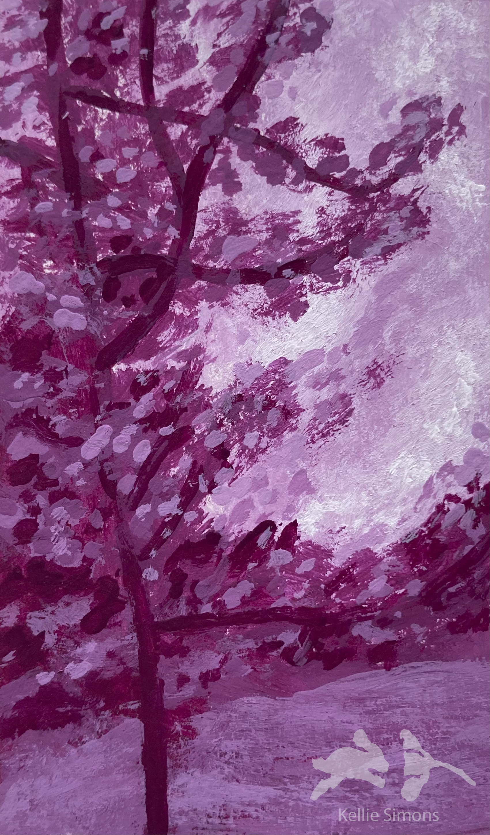 Tree (Gouache on paper, 2x3.25 inches, February 2025)