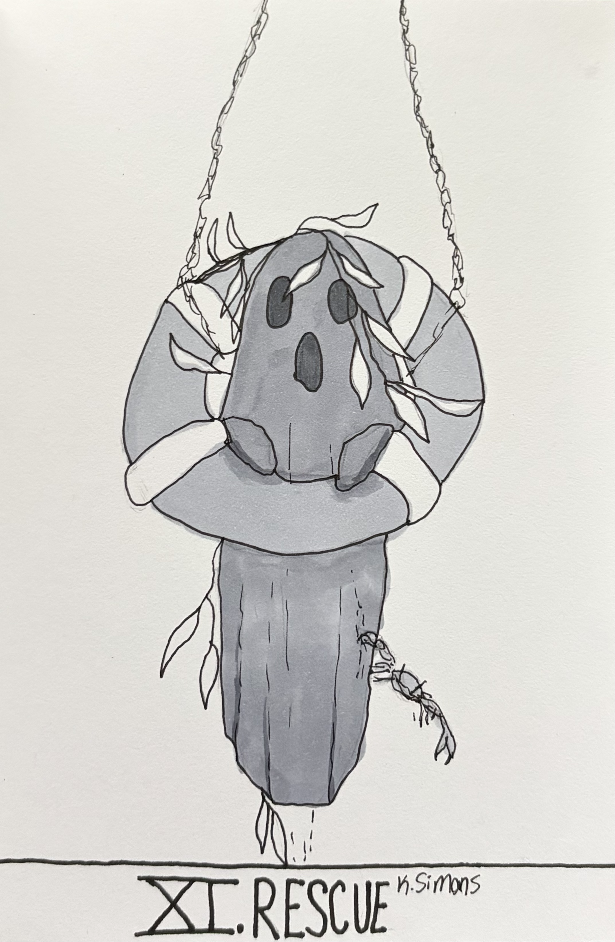 Rescue (Pen, pencil & marker on paper, 4x6 inches, October 2026)
