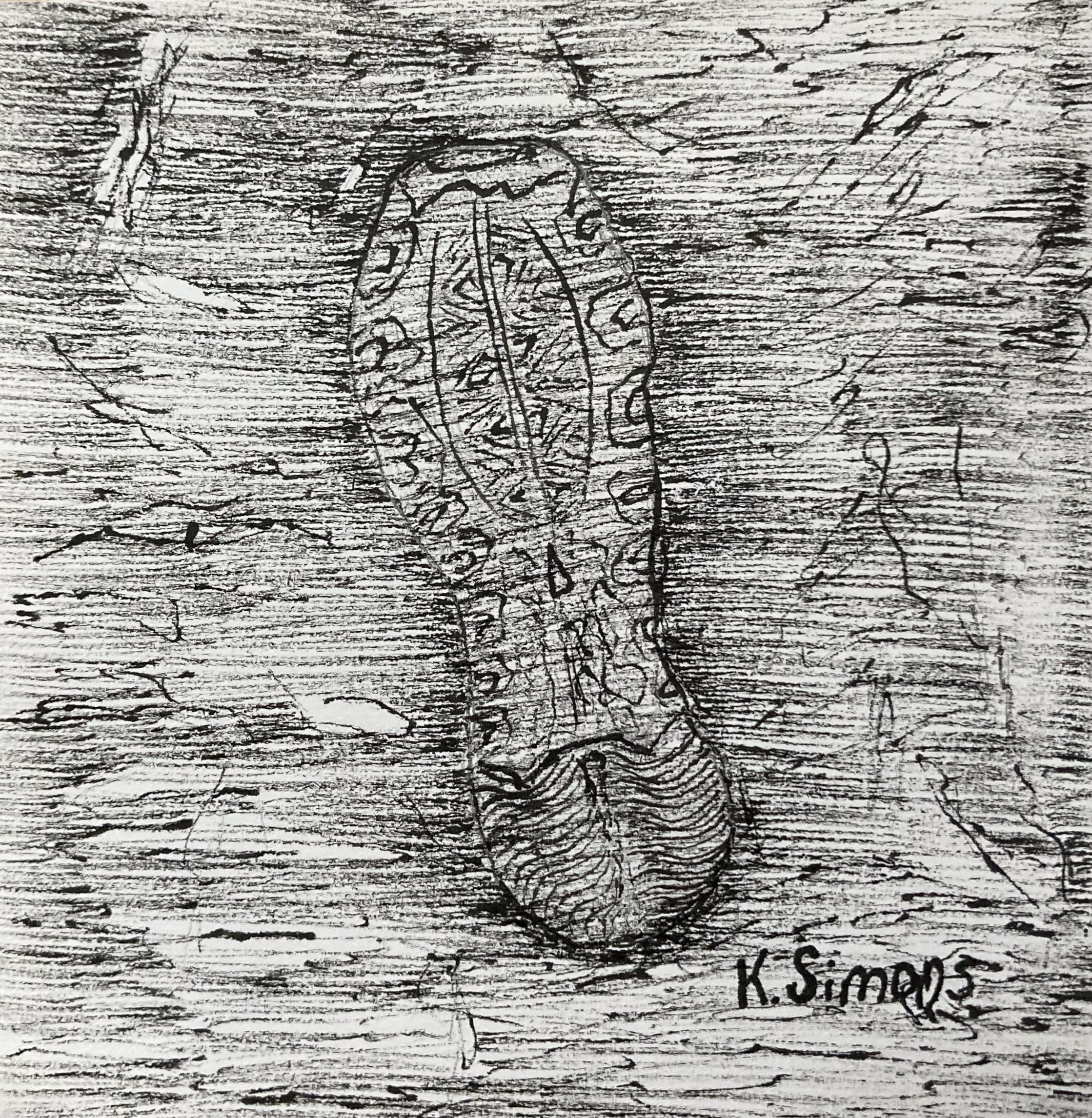 Sneaker (Pen & pencil on paper, 3.75x3.75 inches, November 2025)