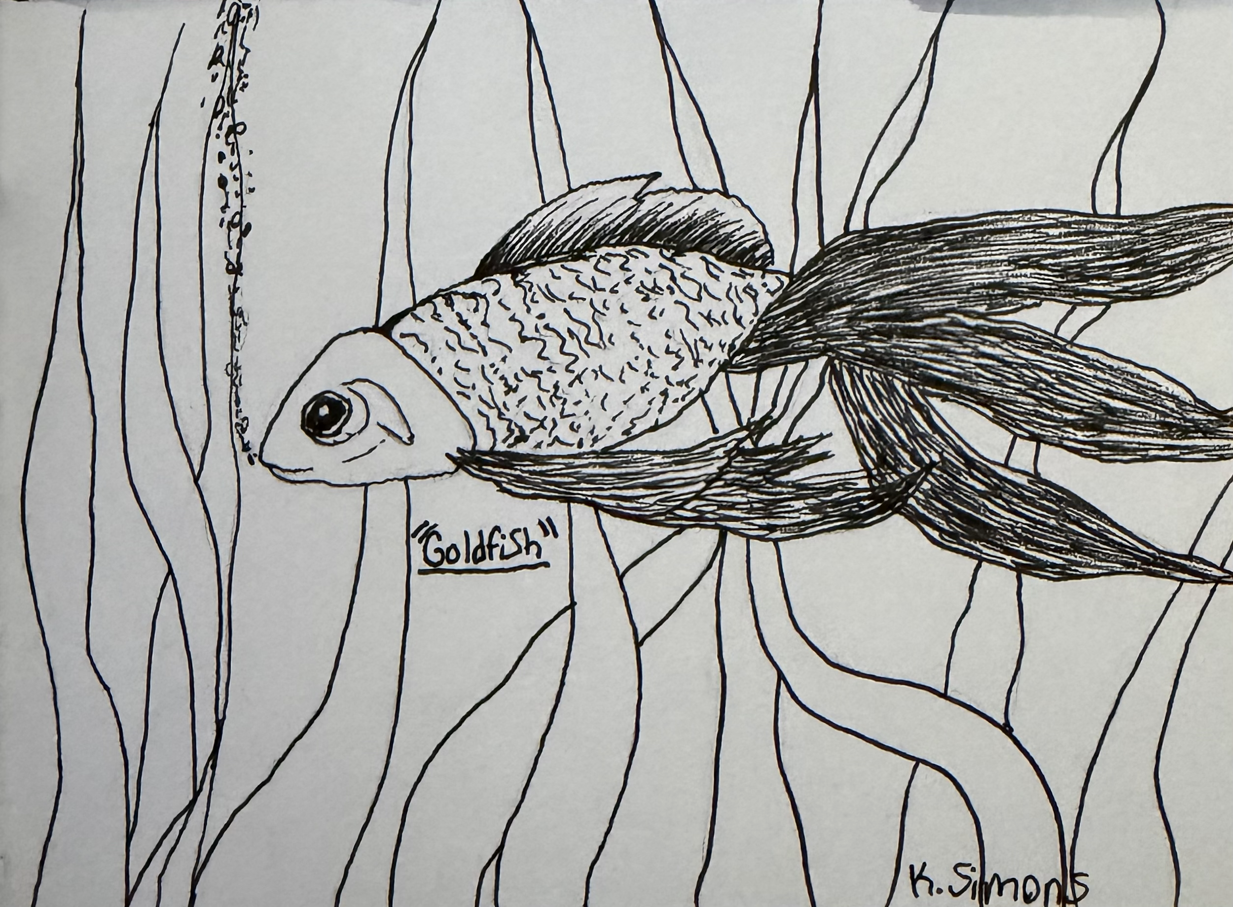 Inktober 52 #34: Goldfish (Pen & pencil on paper, 4x3 inches, August 2026)
