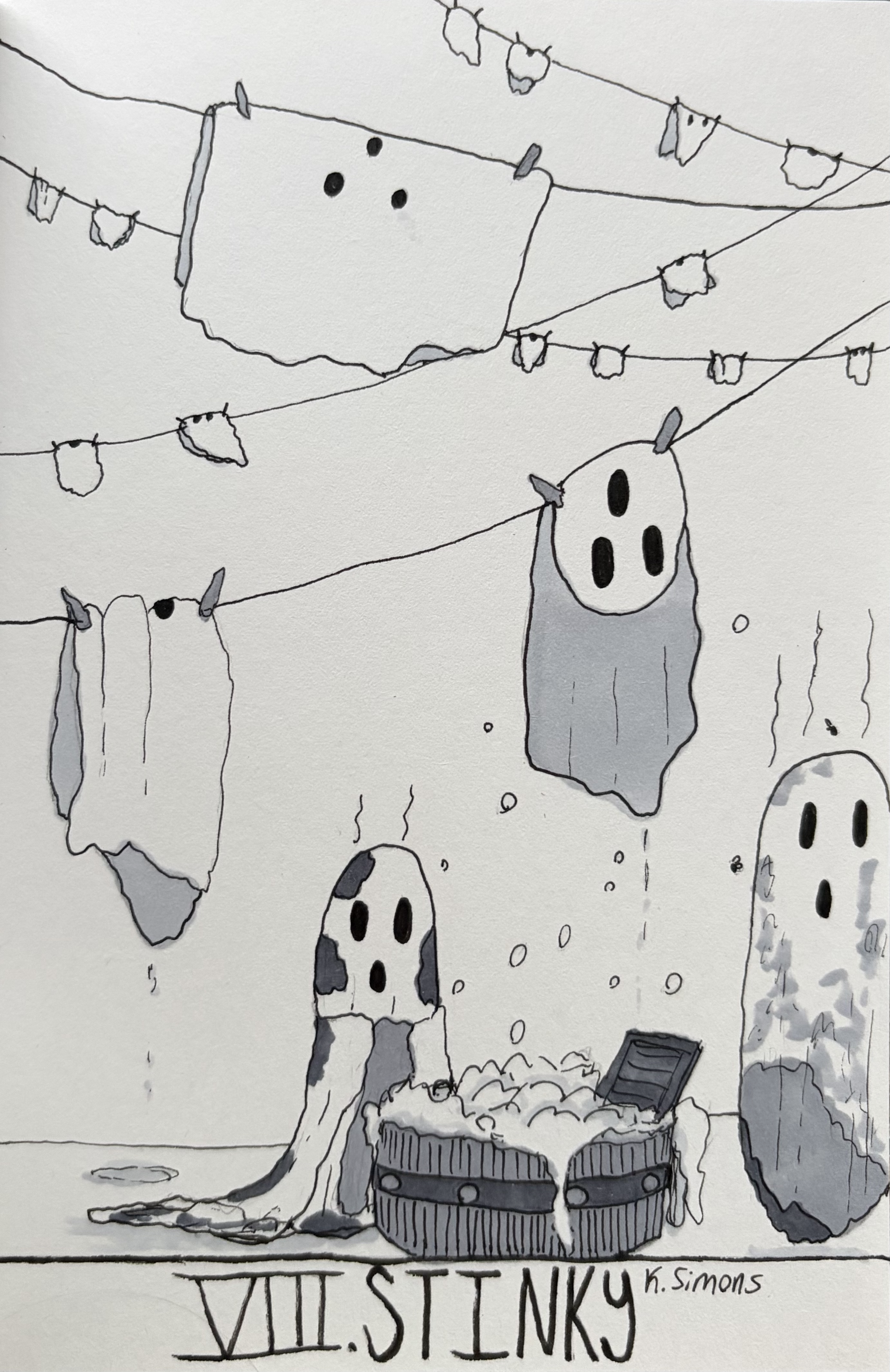 Stinky (Pen, pencil & marker on paper, 4x6 inches, October 2026)