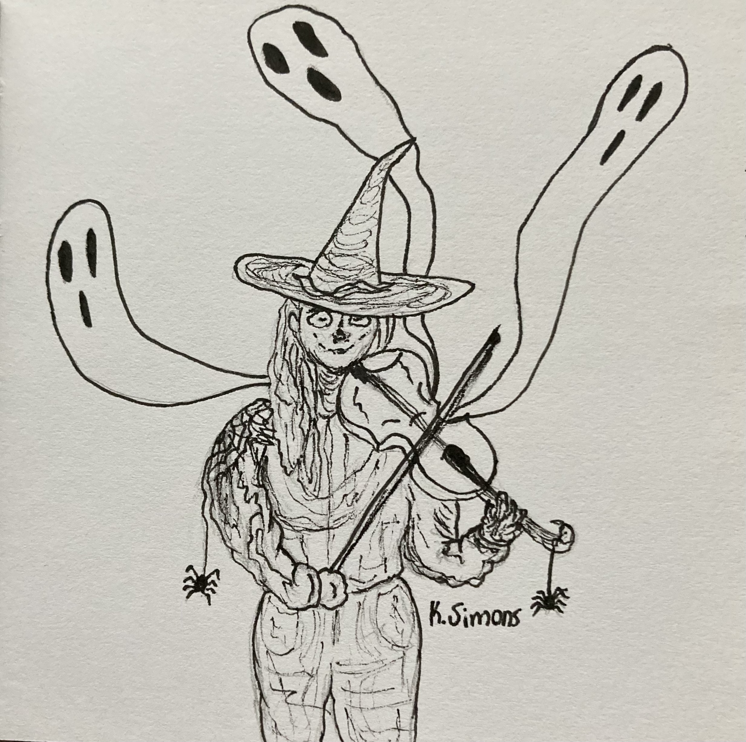 Violin (Pen and pencil on paper, 3.75x3.75 inches, October 2024)