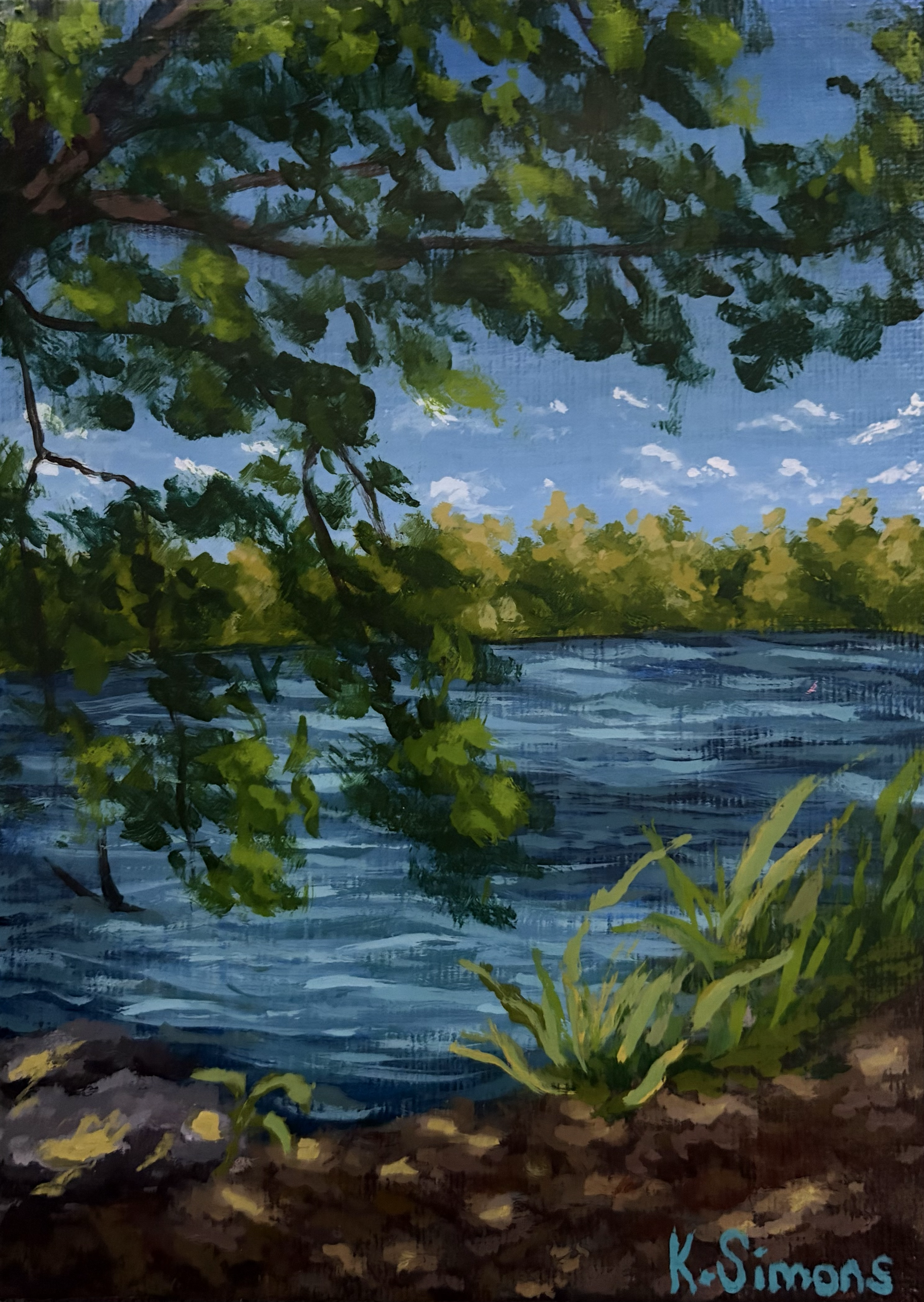 Summer by the River (Acrylic on canvas, 5x7 inches, August 2026)