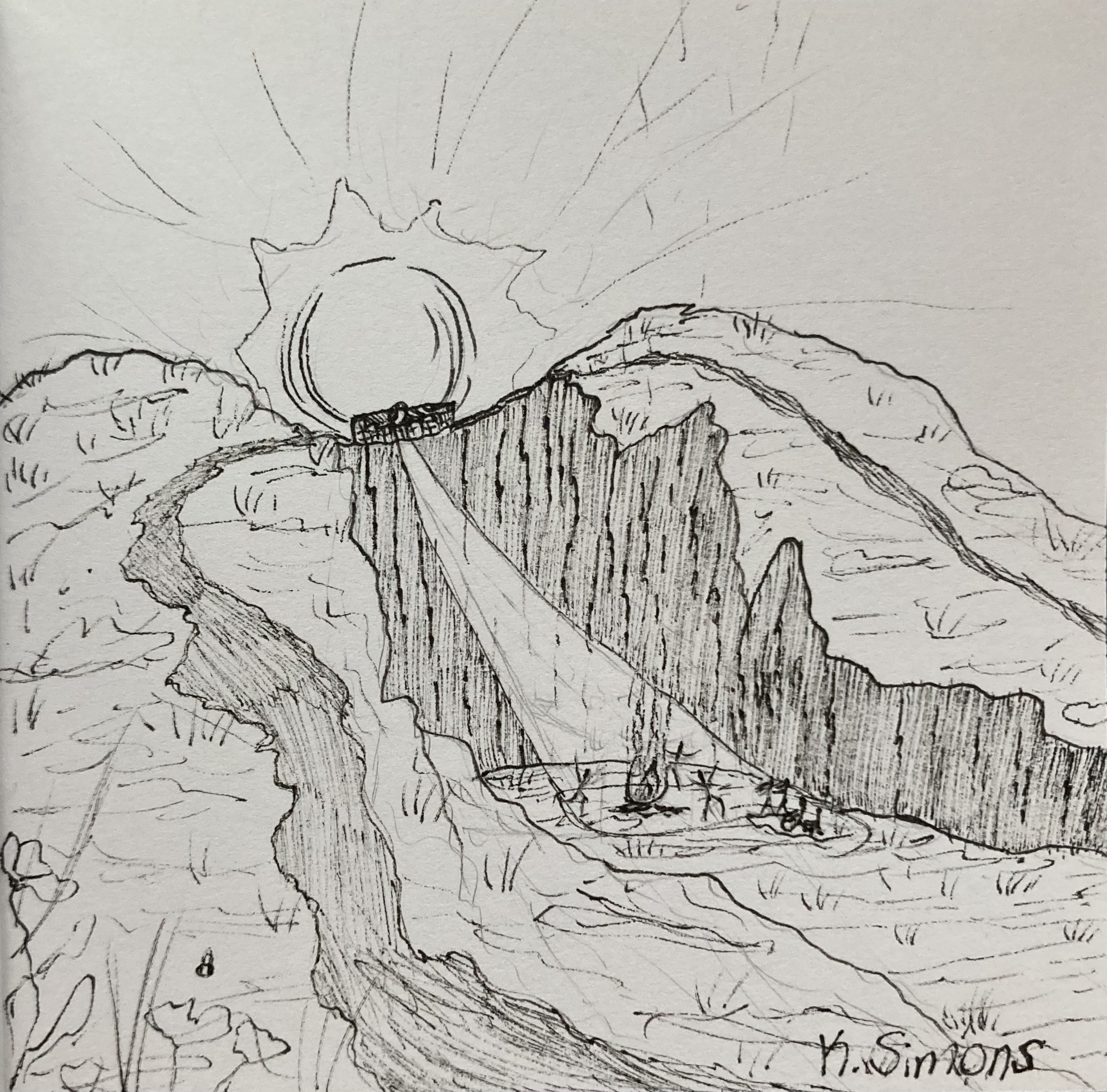 Solstice (Pen & pencil on paper, 3.75x3.75 inches, June 2025)