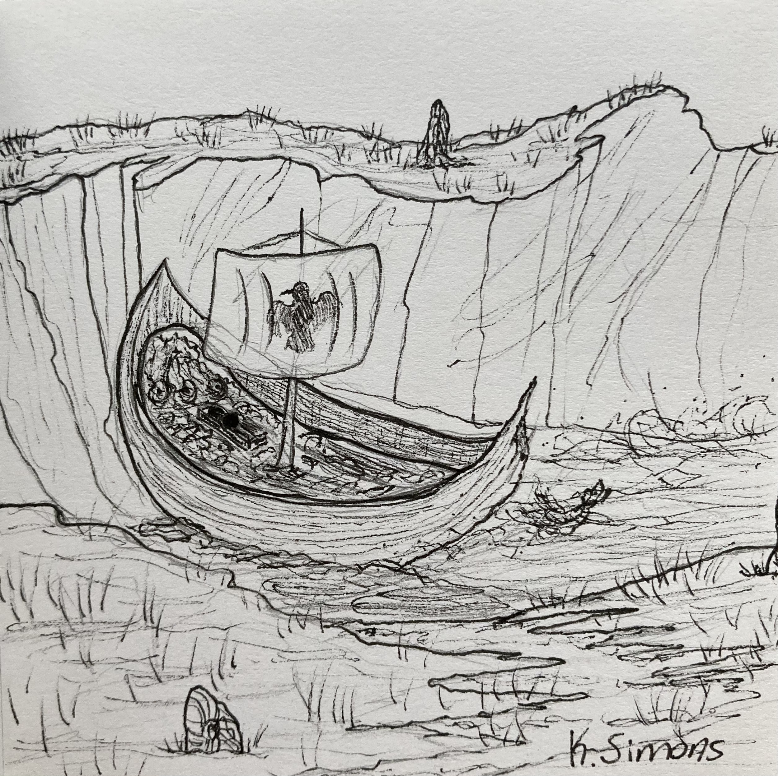 Viking (Pen & pencil on paper, 3.75x3.75 inches, April 2025)