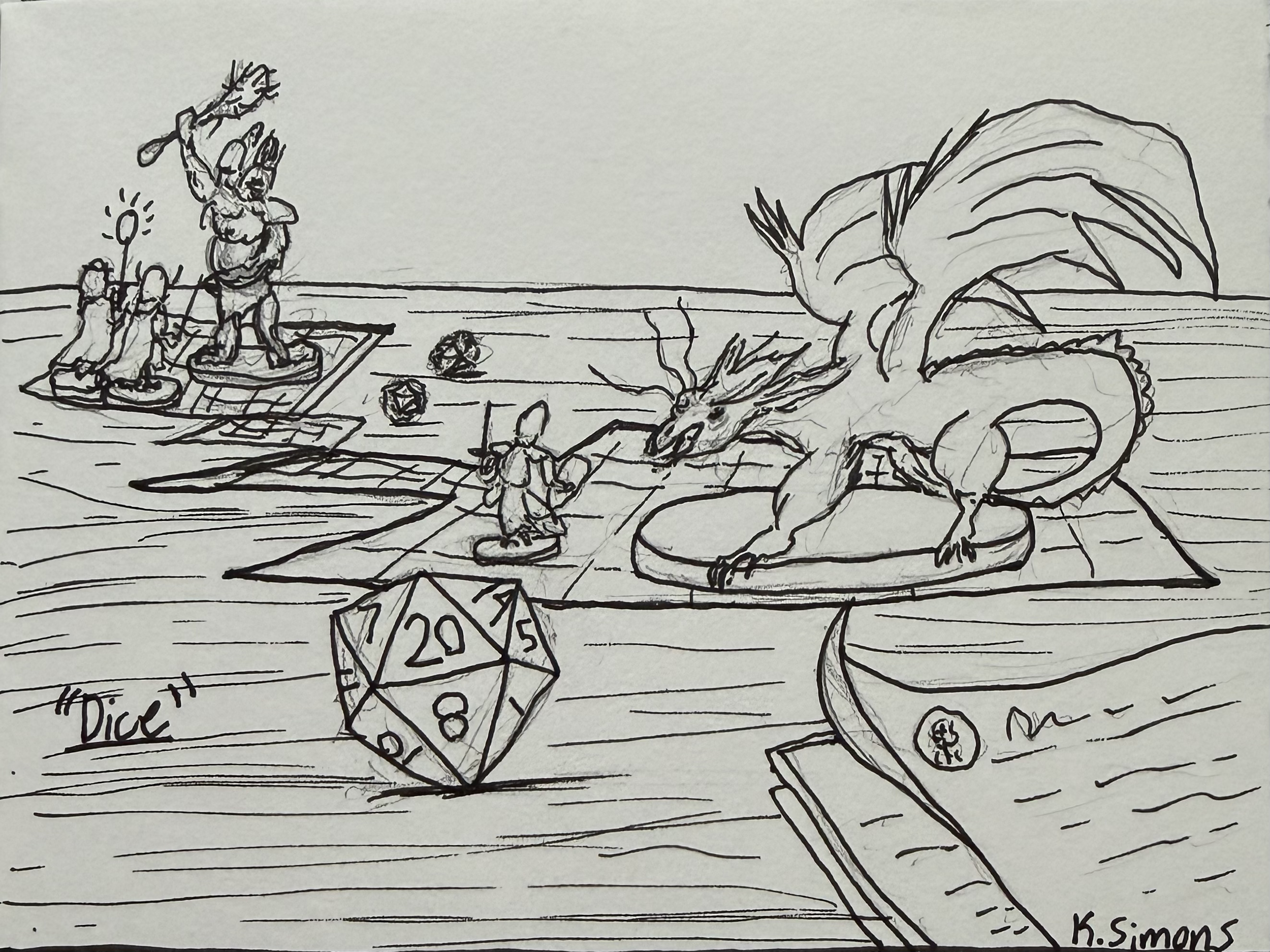 Dice (Pen & pencil on paper, 4x3 inches, September 2026)