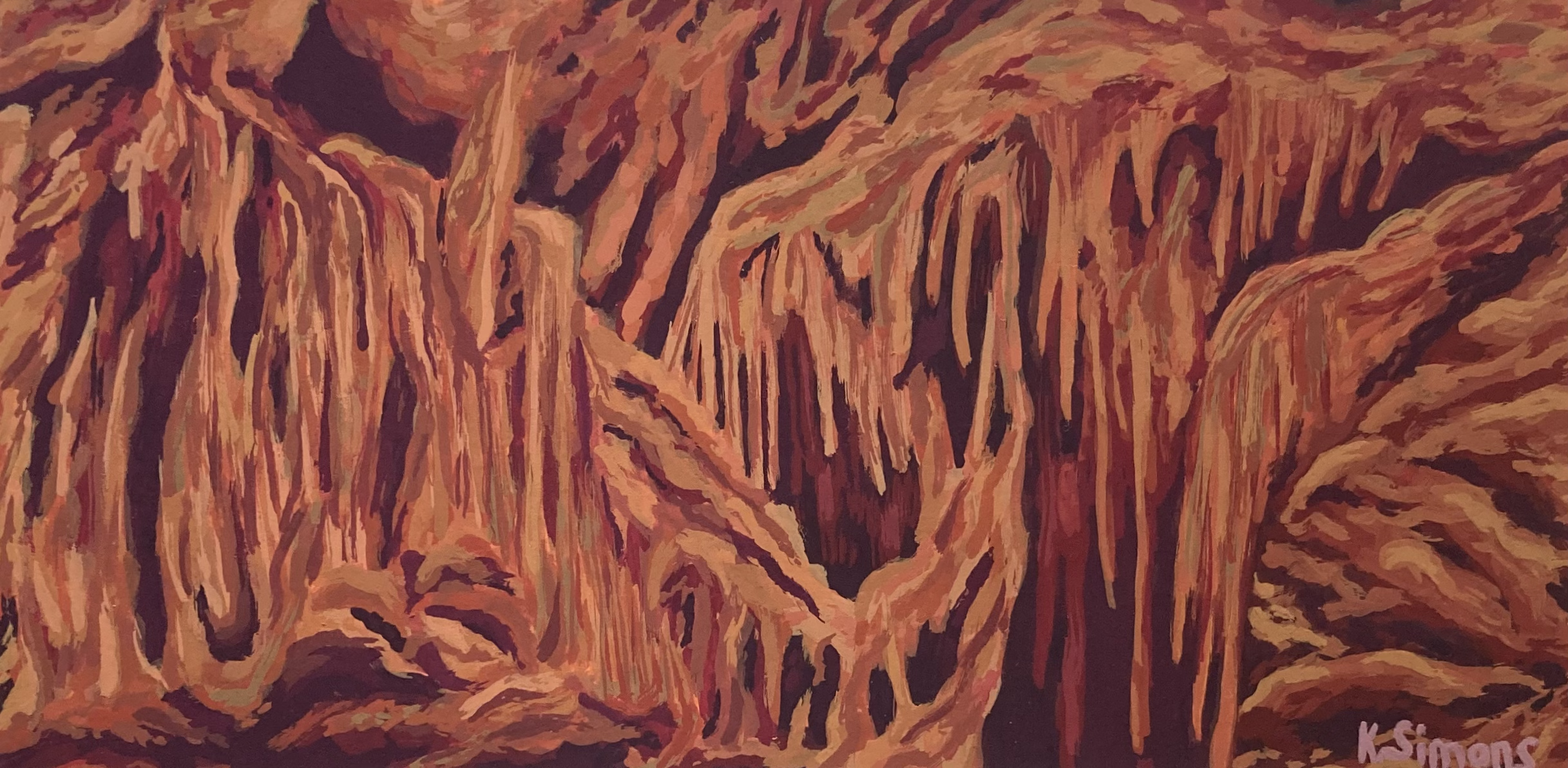 Wall of Stalactites (Gouache on paper, 7x3.5 inches, August 2024)
