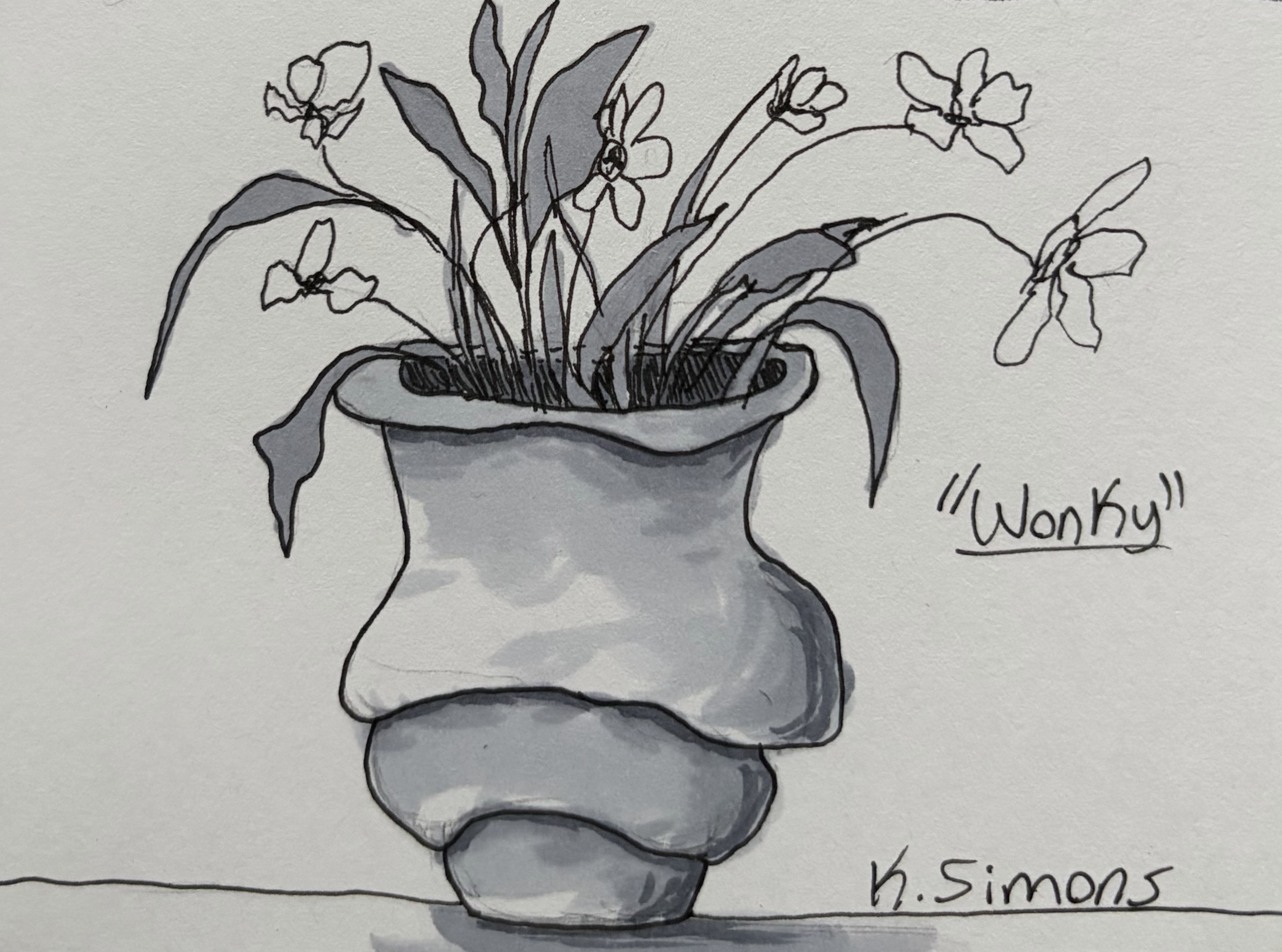 Inktober 52 #36: Wonky (Pen, pencil & marker on paper, 4x3 inches, September 2026)