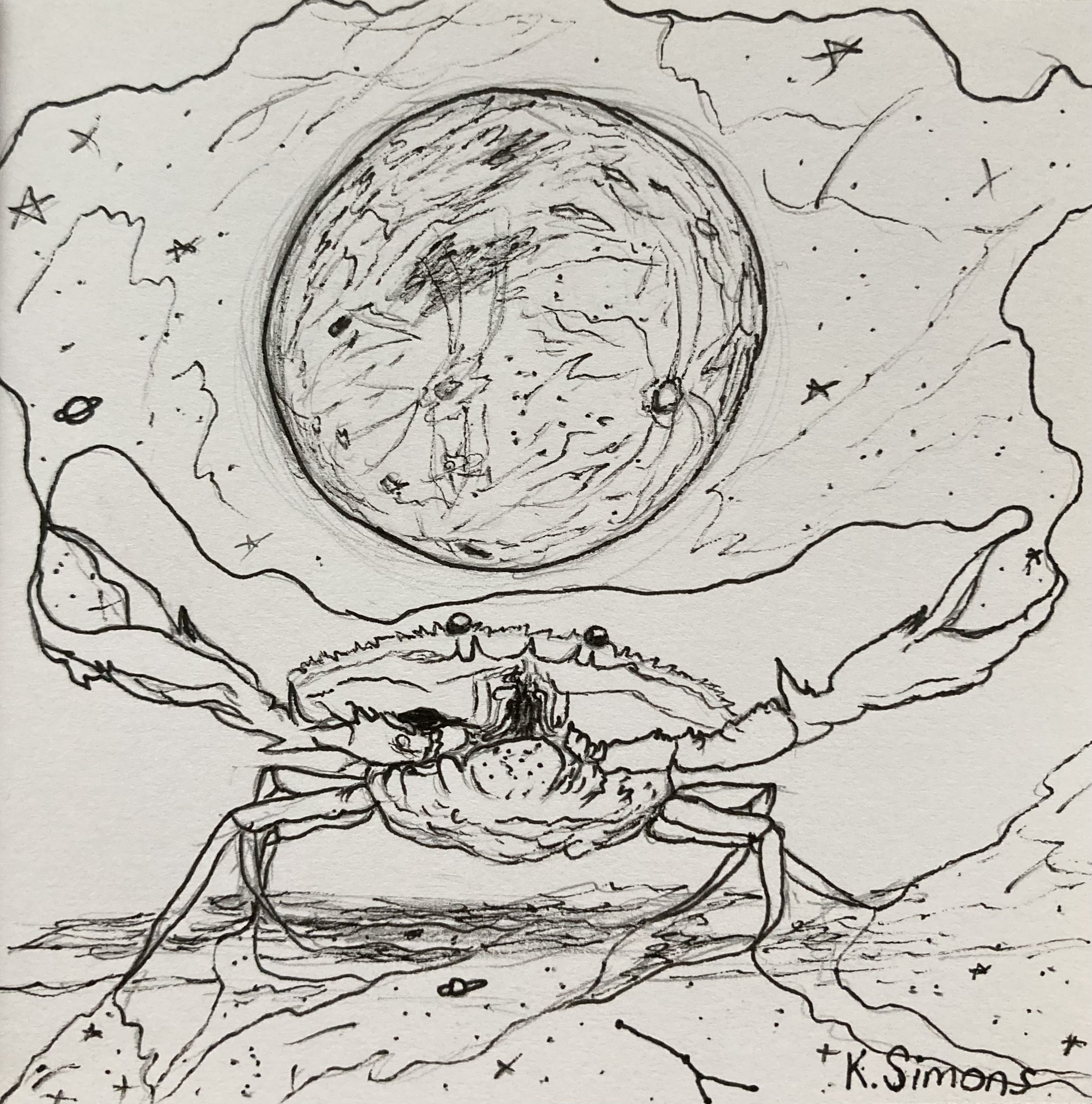 Cancer (Pen & pencil on paper, 3.75x3.75 inches, June/July 2025)