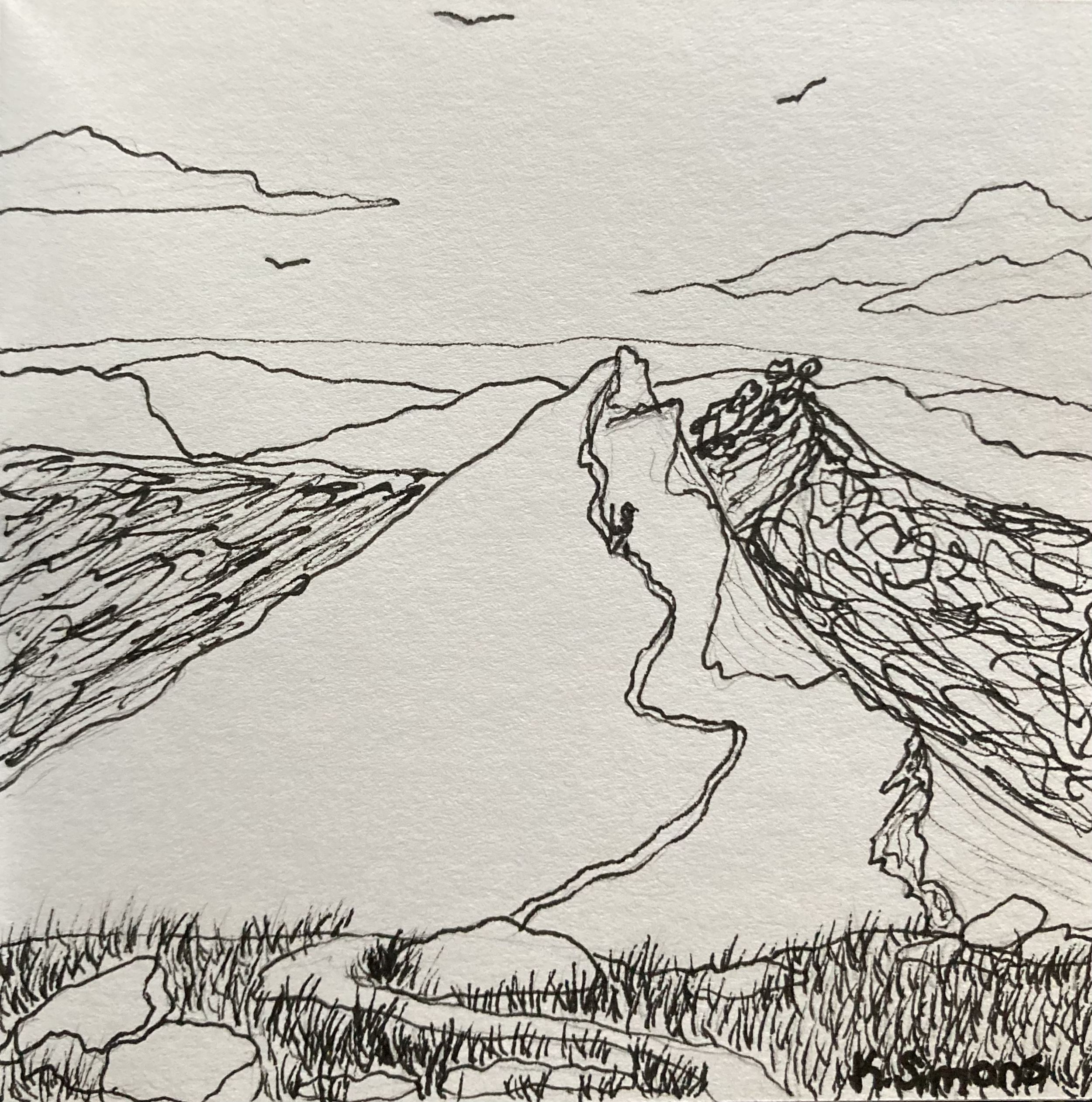 Ridge (Pen & pencil on paper, 3.75x3.75 inches, October 2024)