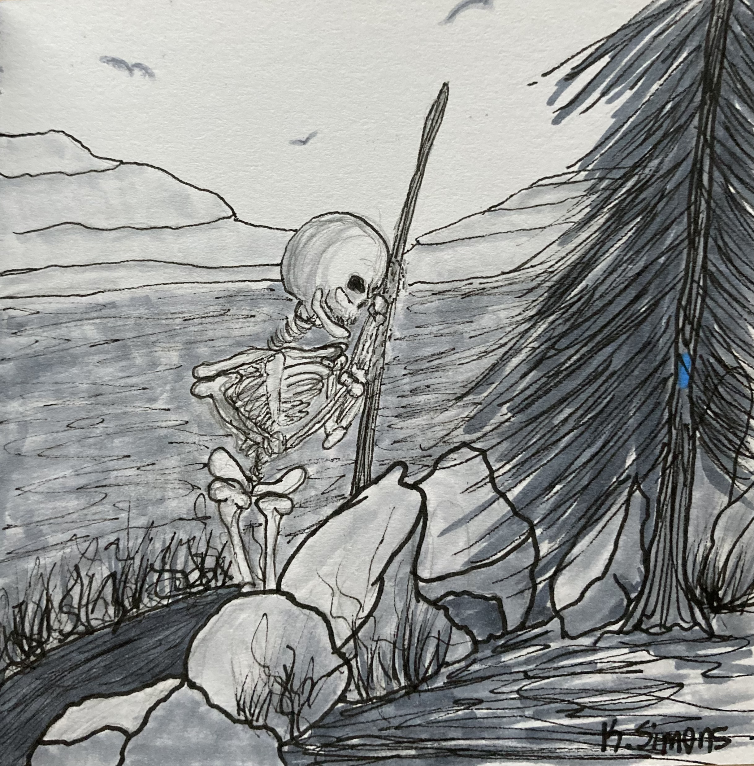 Hike (Pen, marker & pencil on paper, 3.75x3.75 inches, October 2024)