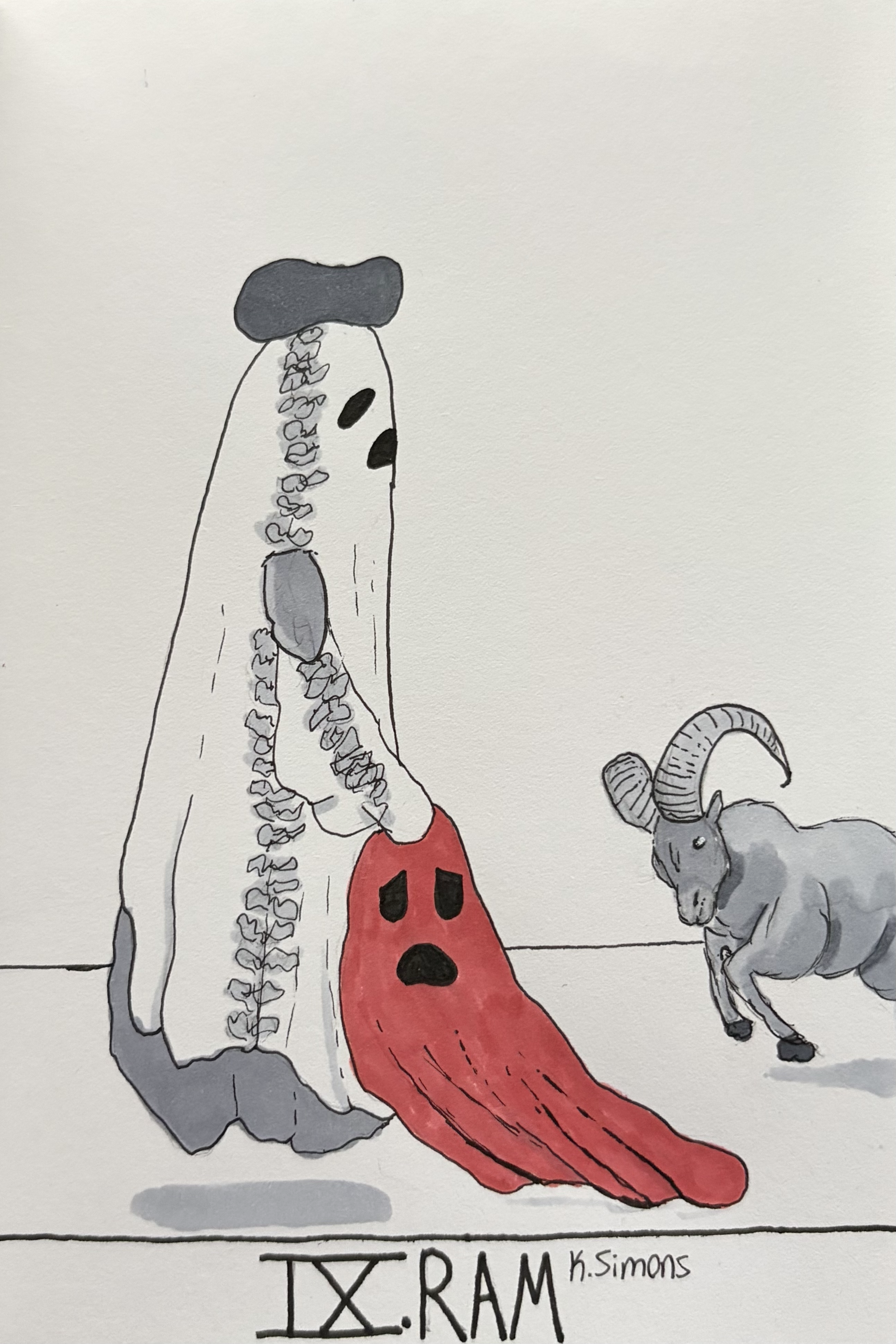 Ram (Pen, pencil & marker on paper, 4x6 inches, October 2026)